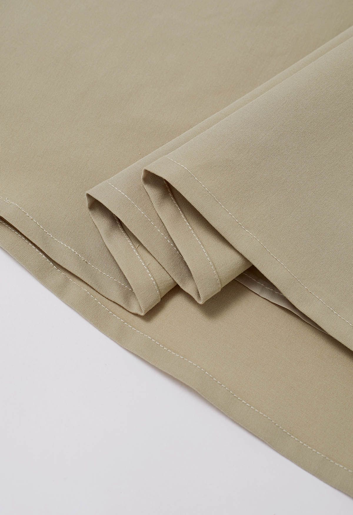 Button Decorated Pleated A-Line Skirt in Light Khaki