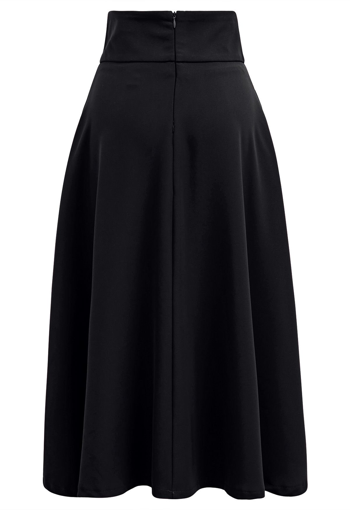 Belt Embellished High Waist Pleated Midi Skirt in Black