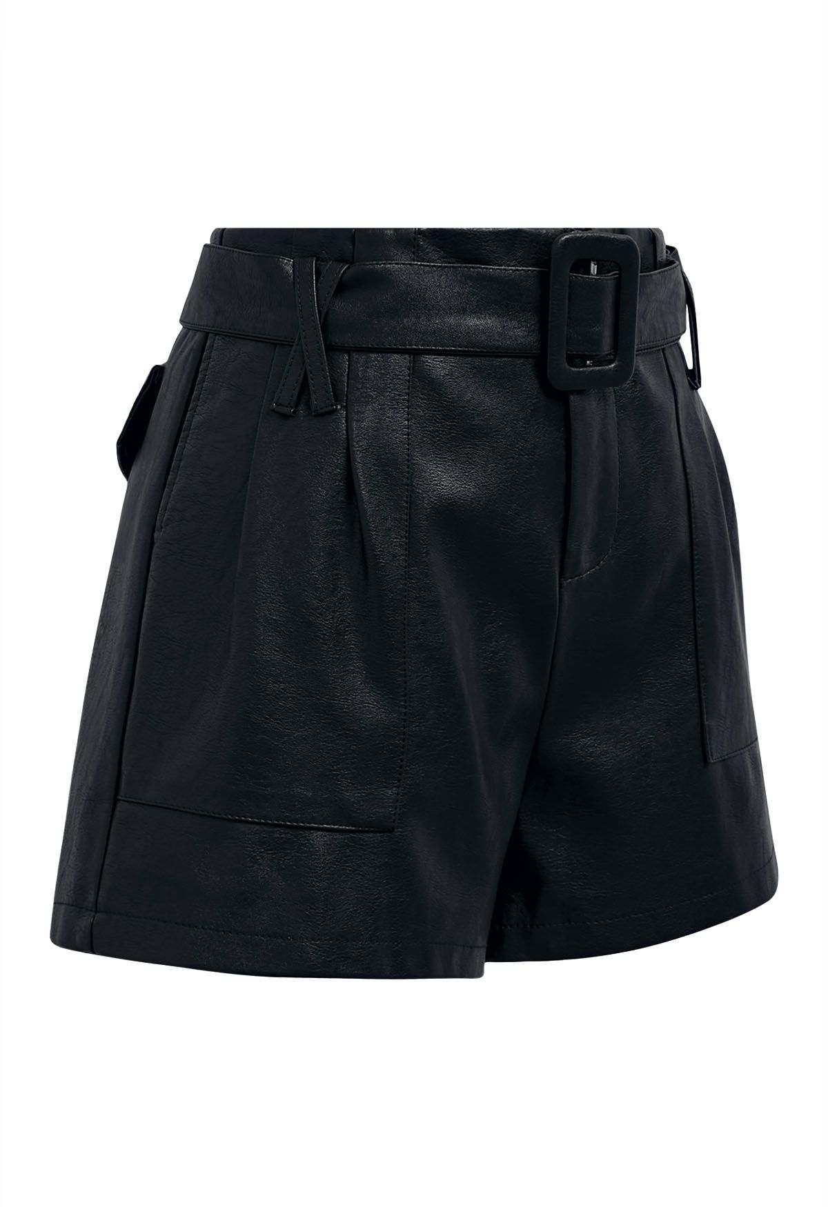 Urban Edge Faux Leather Belted Shorts in Black