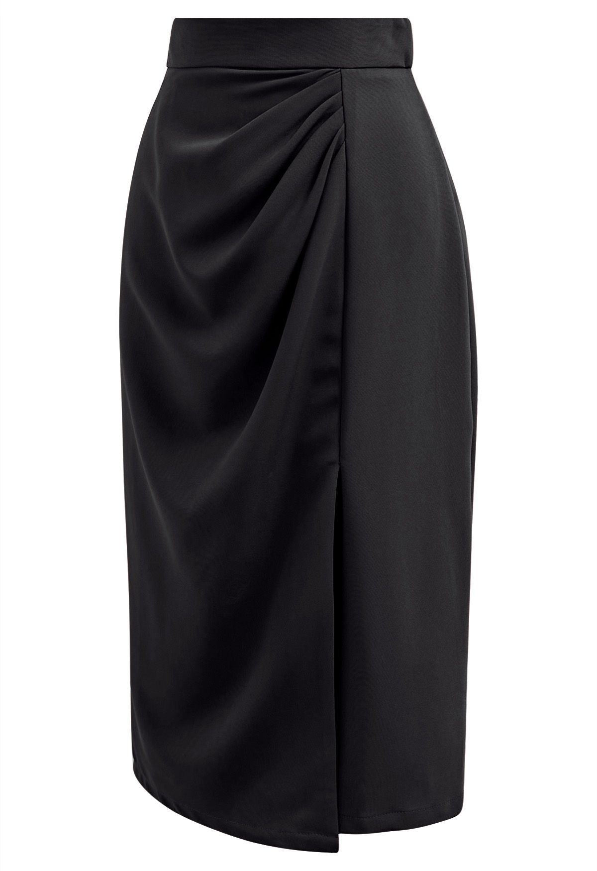 Enchanting Pleats Front Slit Pencil Skirt in Black