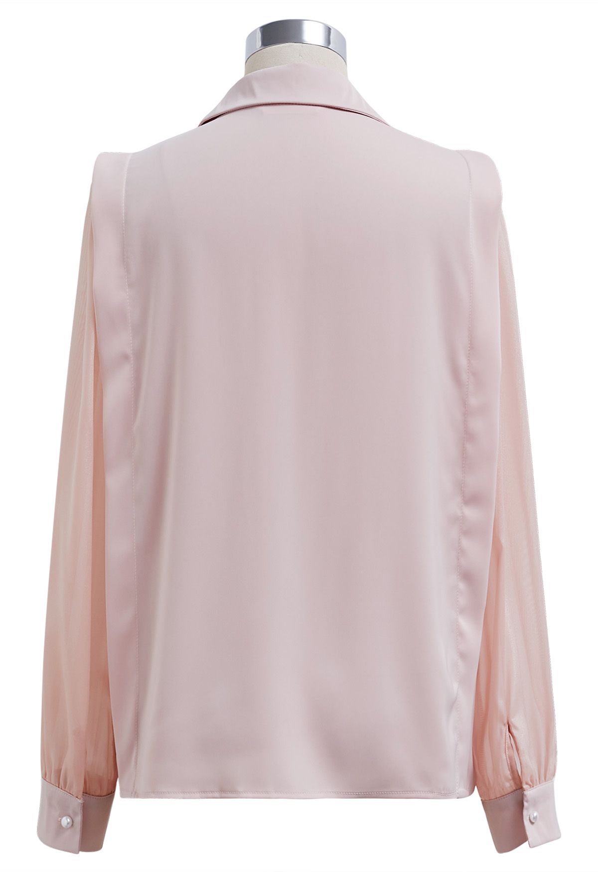 Heart Necklace V-Neck Satin Shirt in Dusty Pink