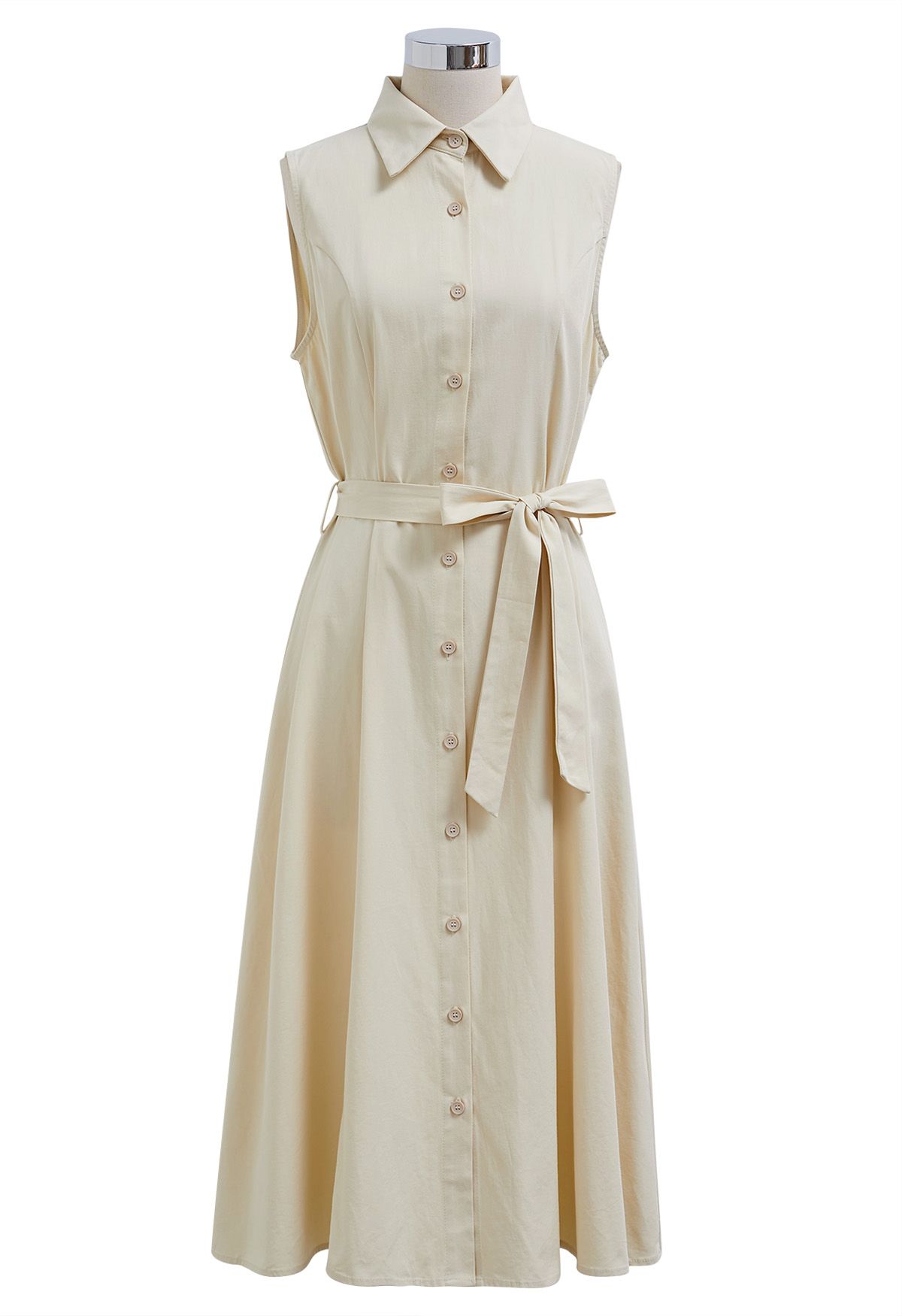 Cotton-Blend Sleeveless Shirt Dress and Pullover Top Set in Cream