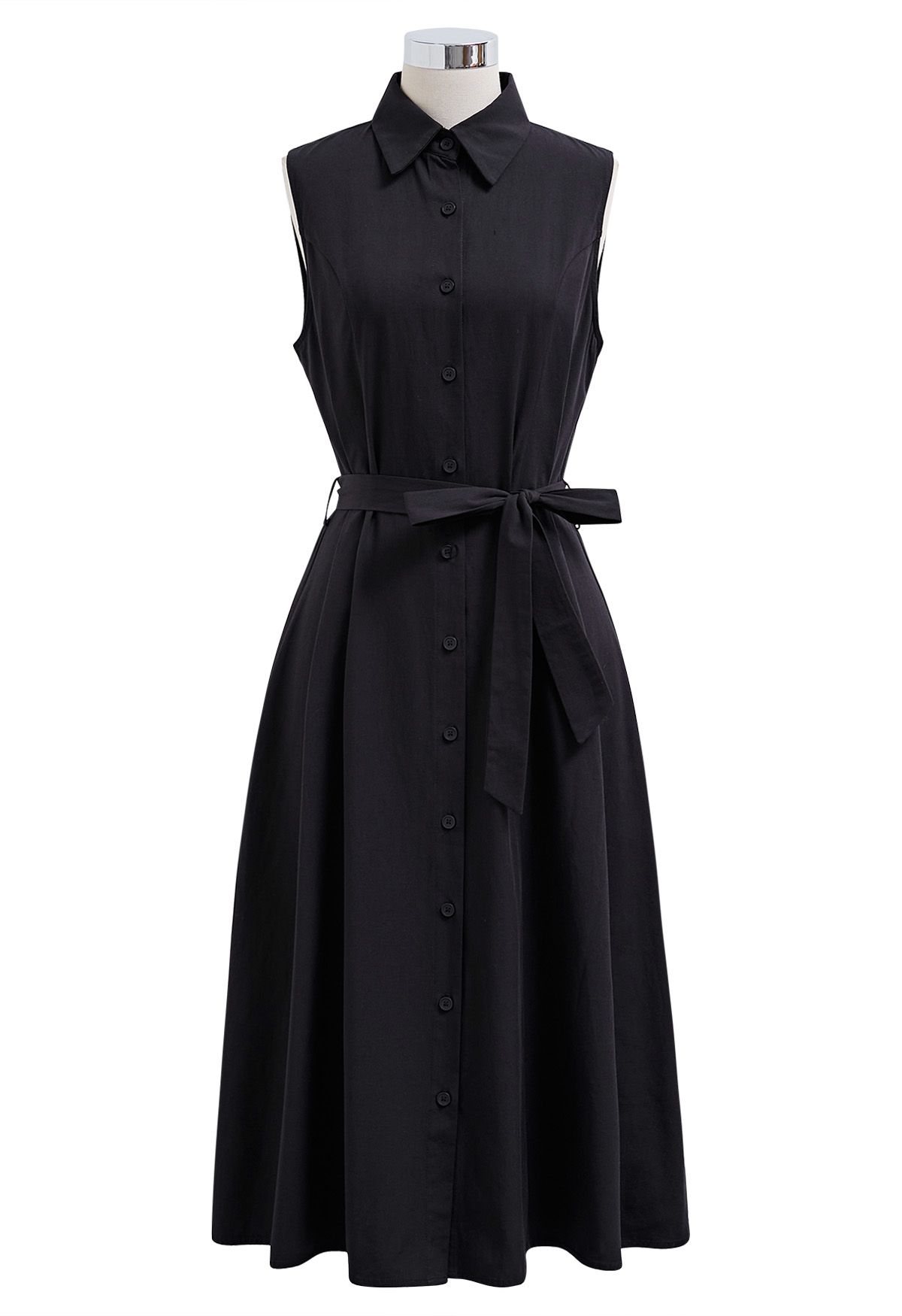 Cotton-Blend Sleeveless Shirt Dress and Pullover Top Set in Black