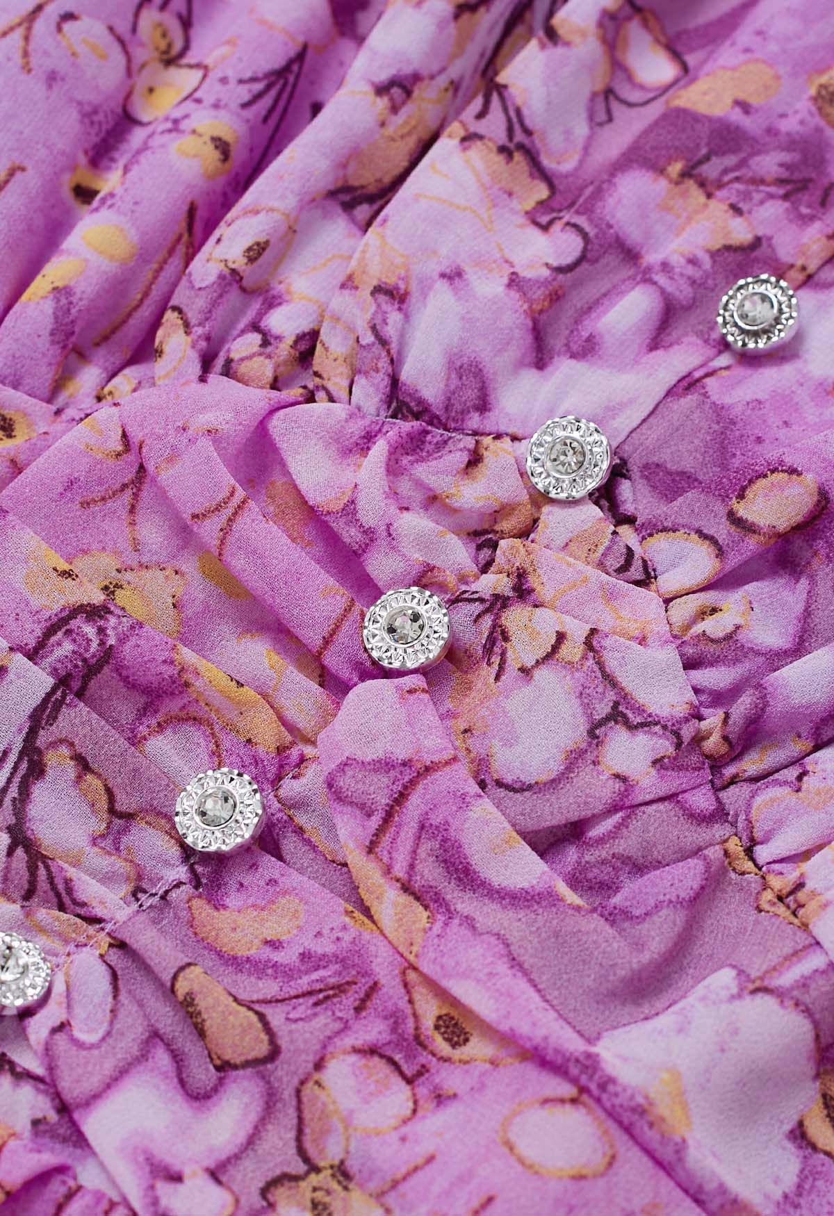 Dainty Floret Print Ruffle Chiffon Maxi Dress in Pink