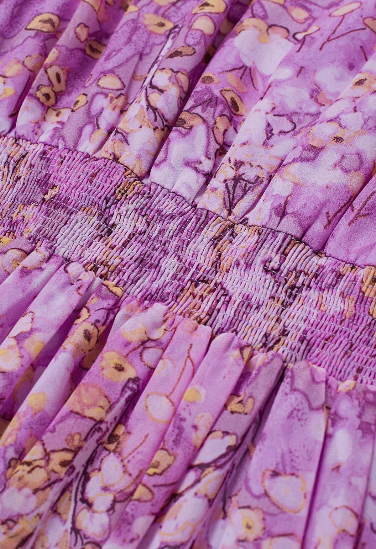 Dainty Floret Print Ruffle Chiffon Maxi Dress in Pink