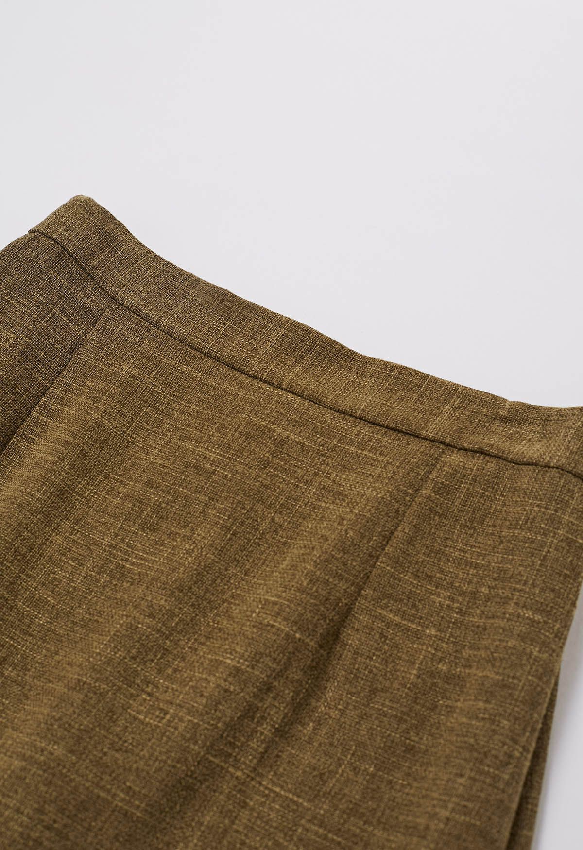 Shawl Collar Tweed Blazer and Fringe Pencil Skirt Set in Olive