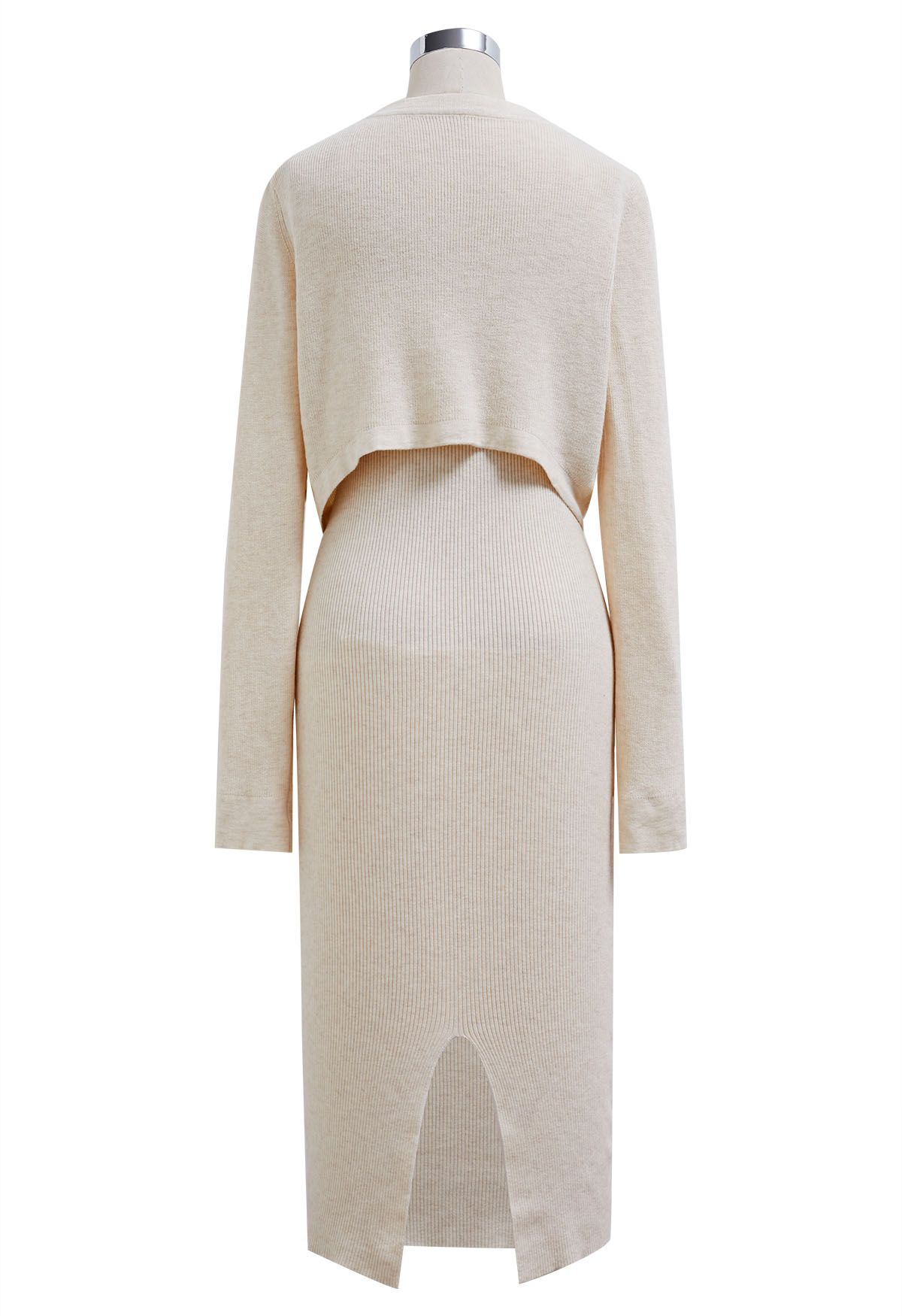 Cutout Halter Neck Knit Dress and Cardigan Set in Cream