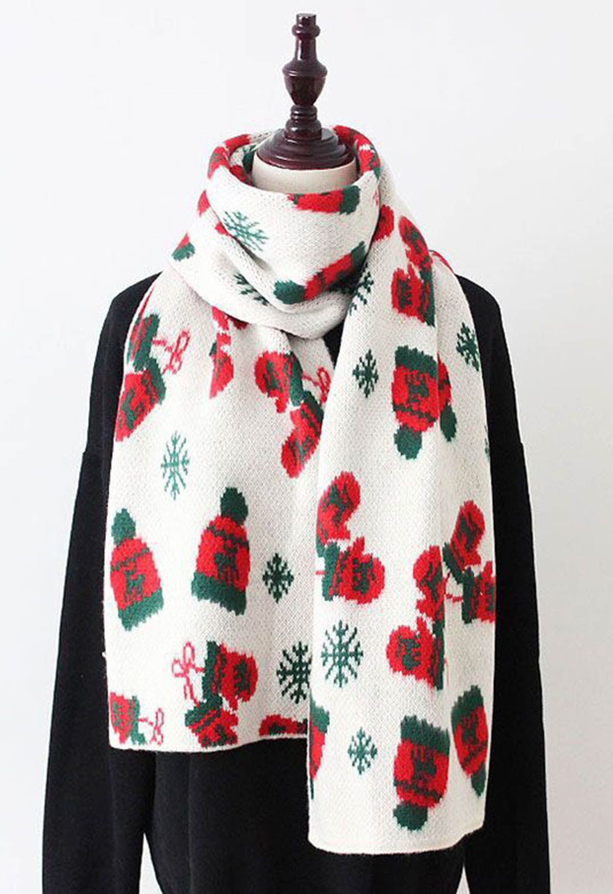 Wintery Christmas Knit Scarf in White