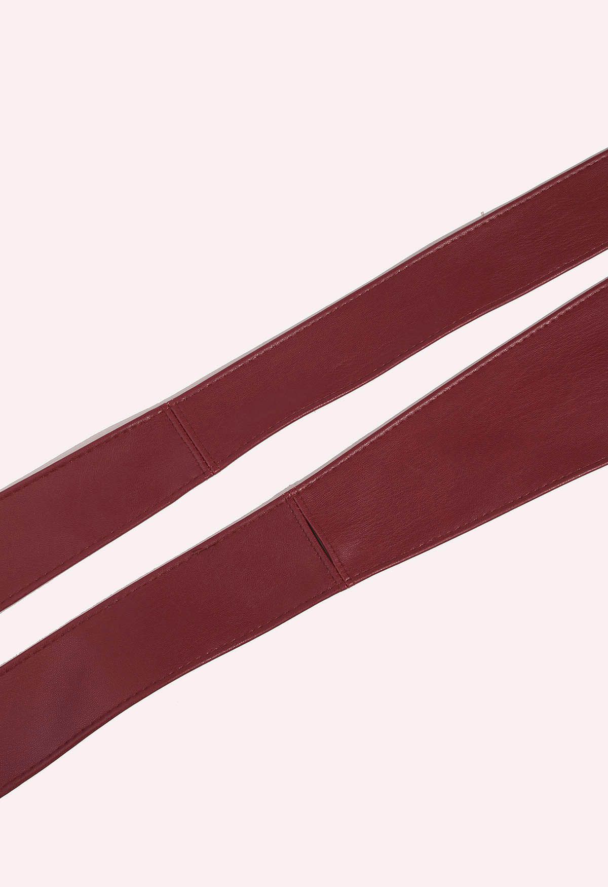 Faux Leather Tie Knot Corset Belt in Burgundy
