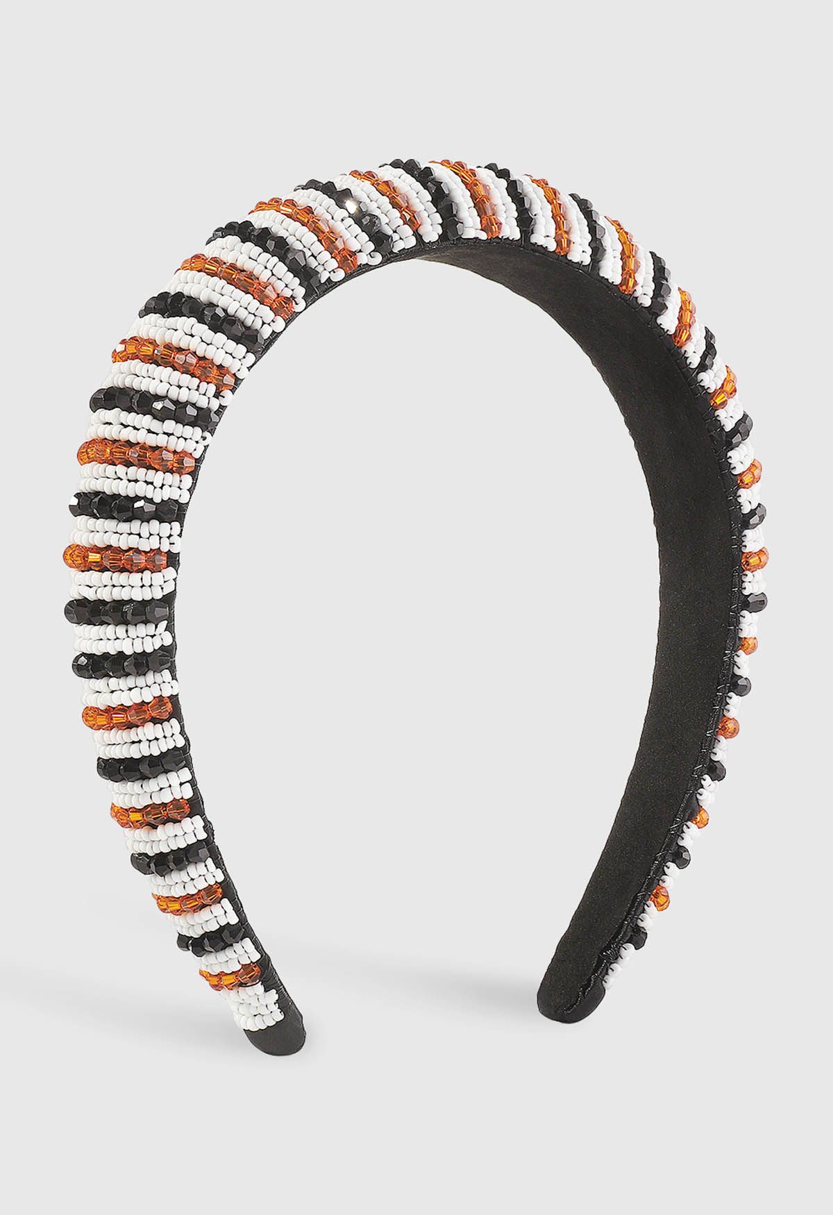 Two-Tone Rhinestone Beaded Headband in Orange