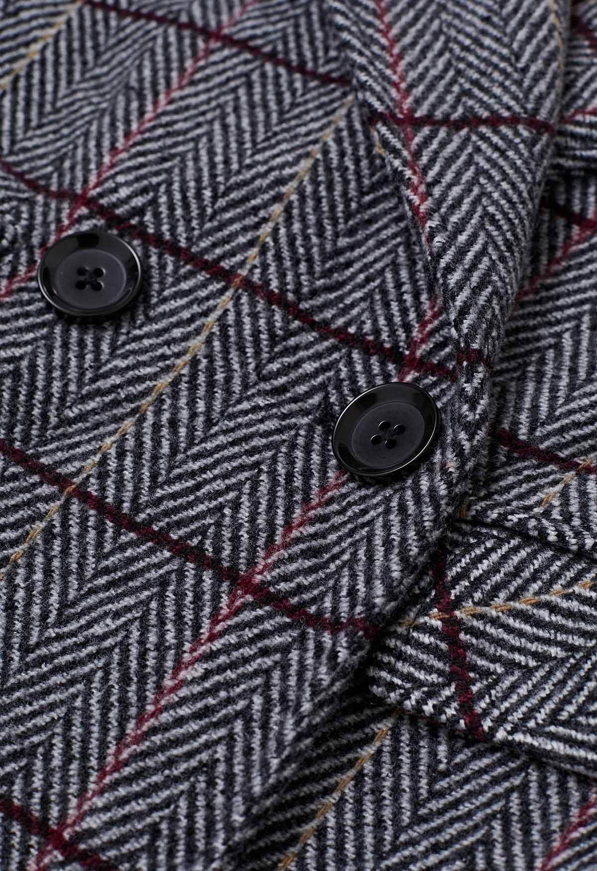 Herringbone Pattern Flap Pocket Longline Coat