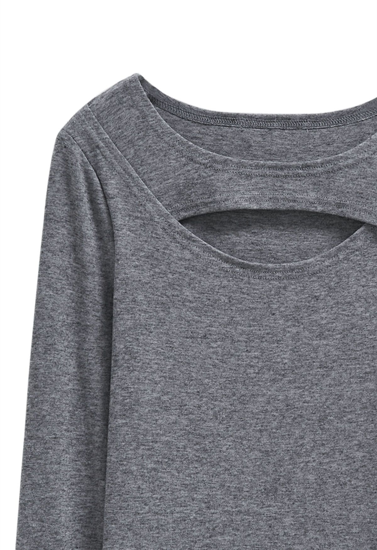 Extra Soft Cutout Neckline Top in Grey