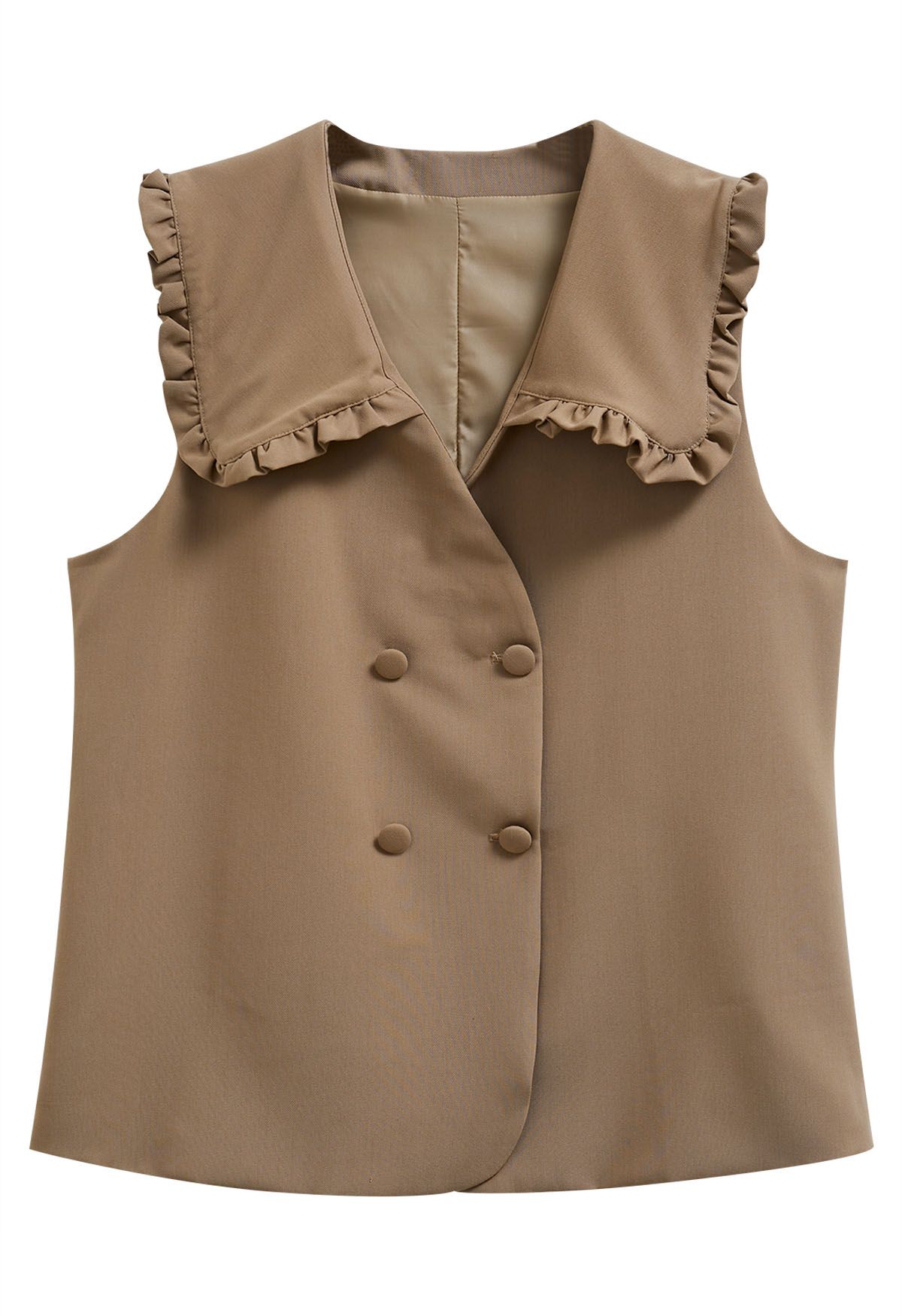Ruffle Doll Collar Belted Vest in Camel