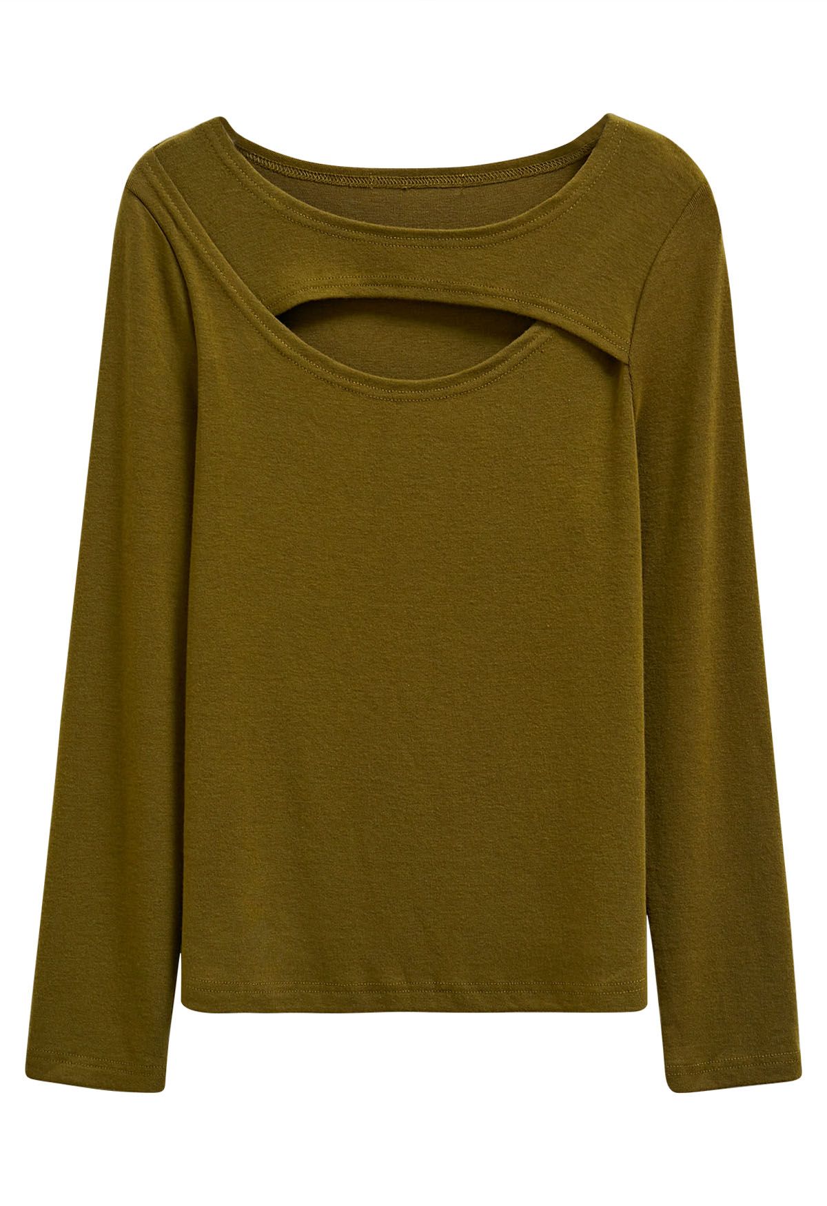 Extra Soft Cutout Neckline Top in Moss Green