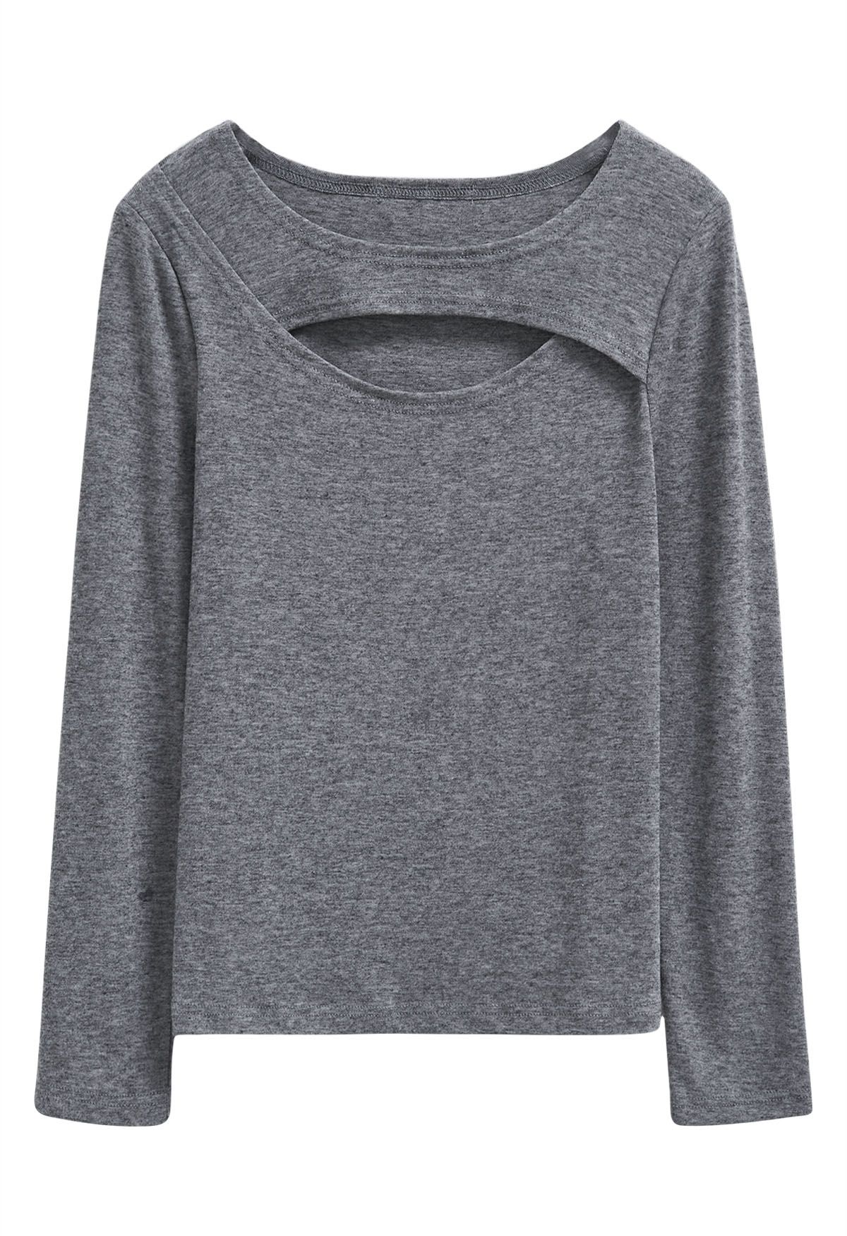 Extra Soft Cutout Neckline Top in Grey