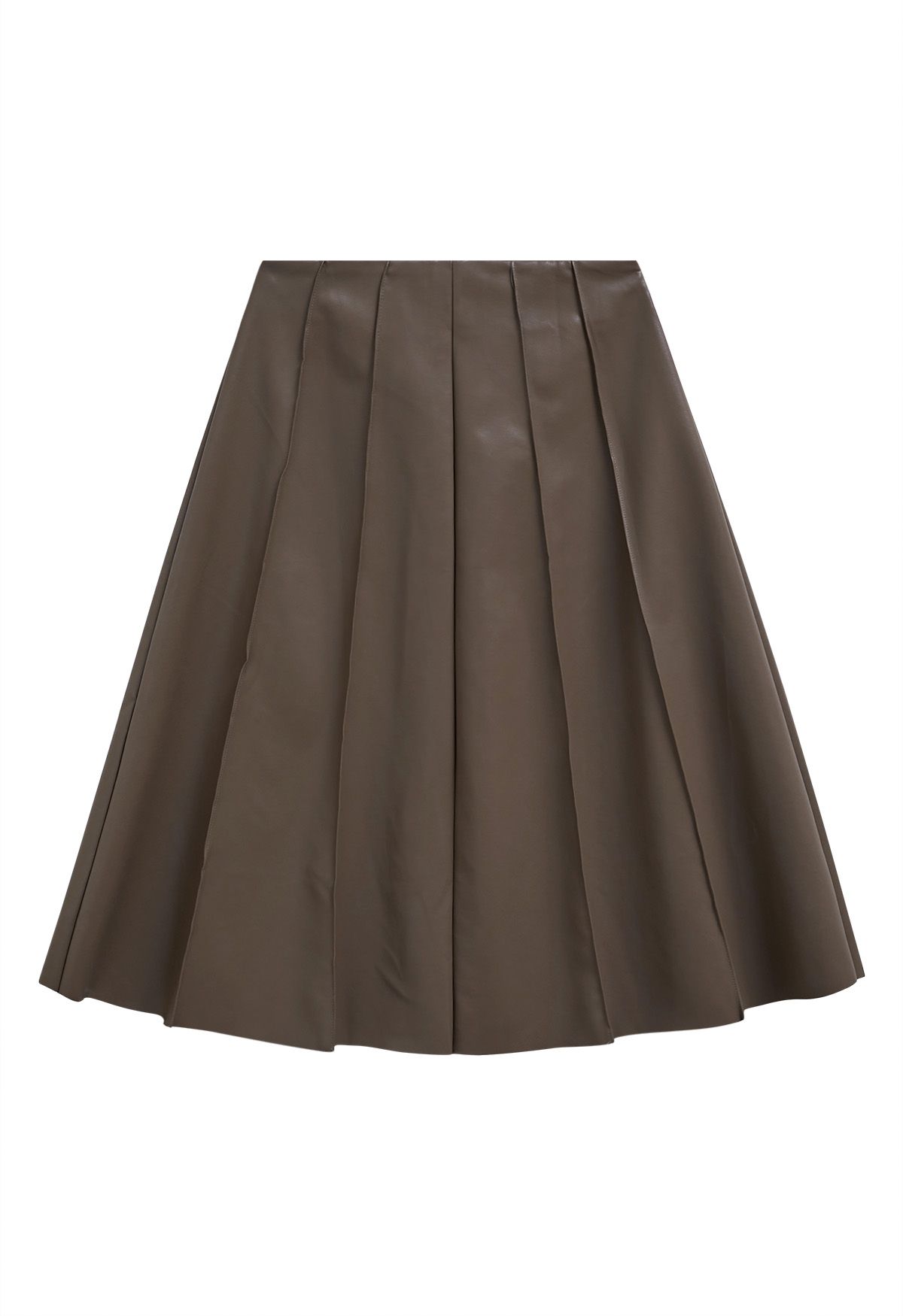 Button Front Faux Leather Midi Skirt in Brown