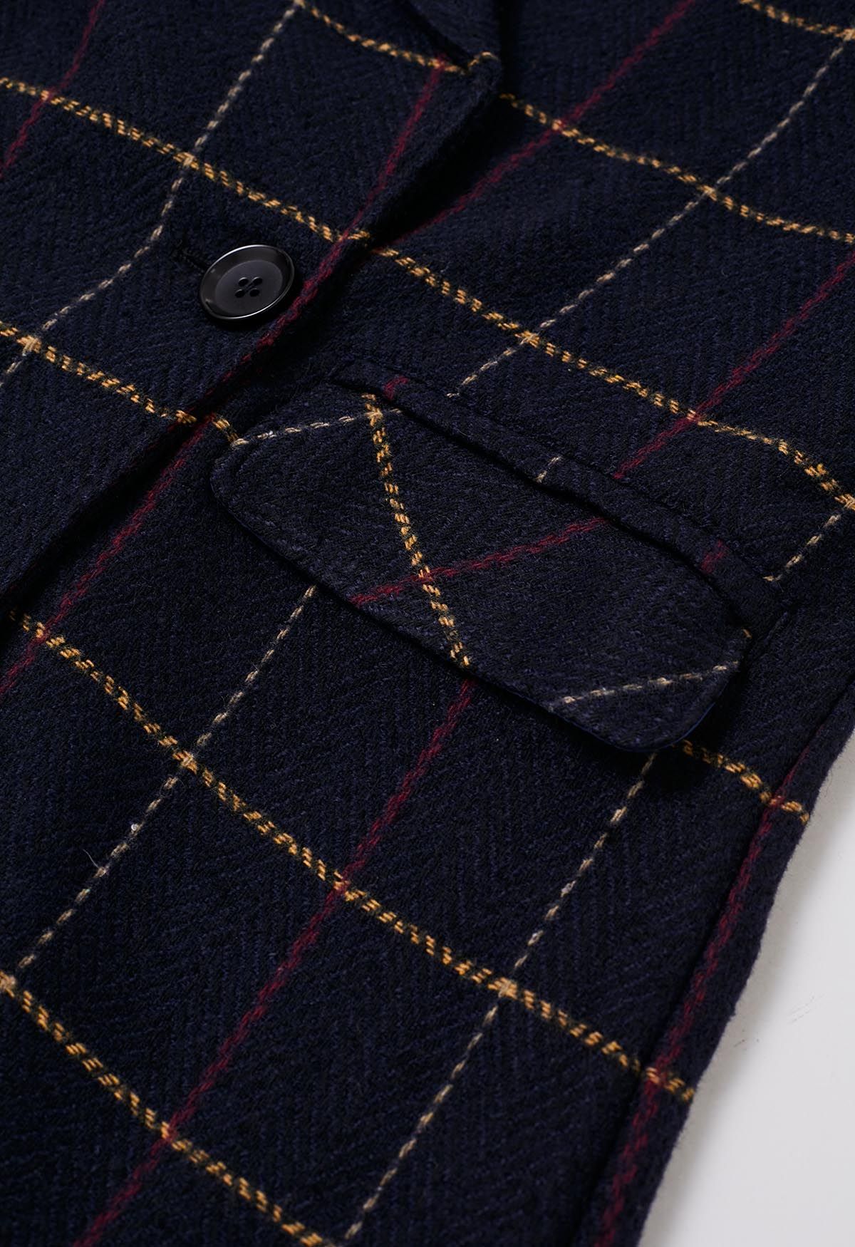 Check Pattern Flap Pocket Longline Coat