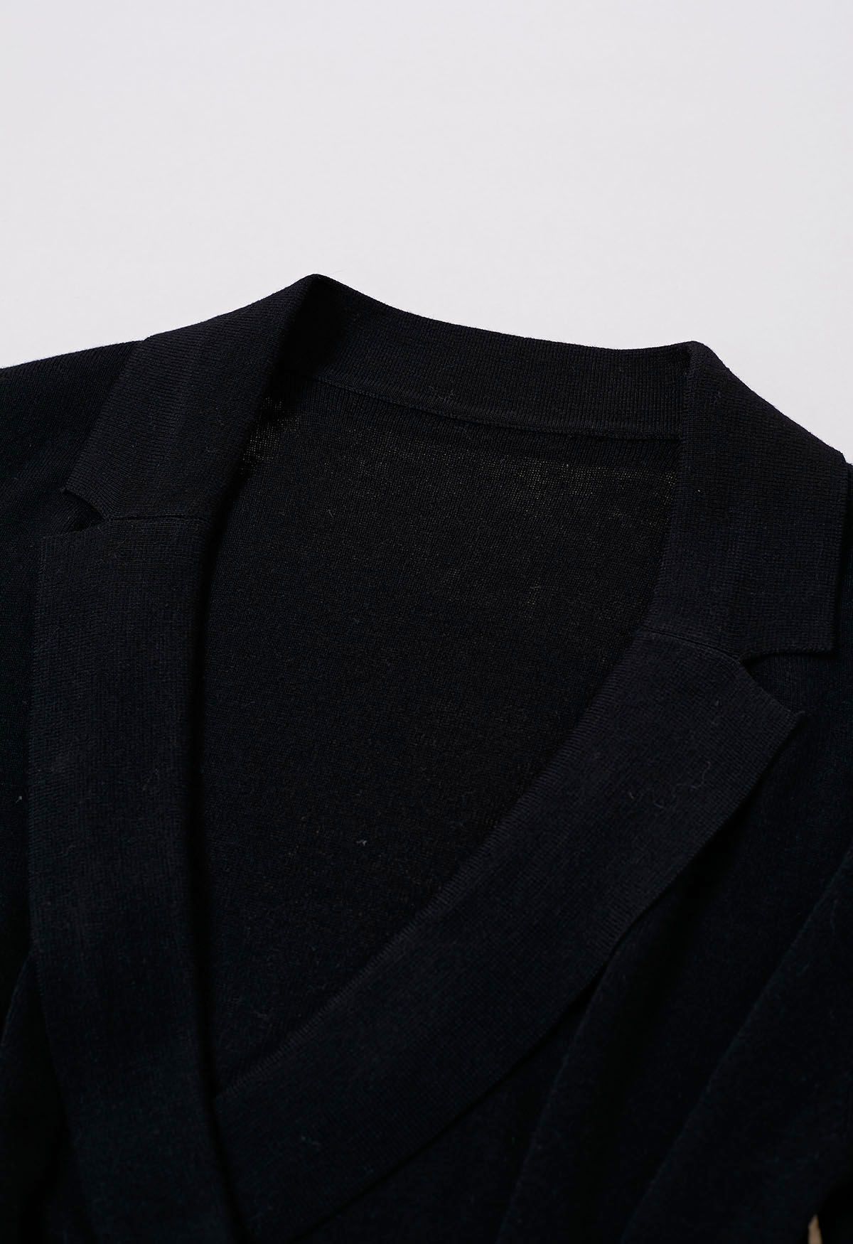 Collared Surplice Neck Wool-Blend Top in Black