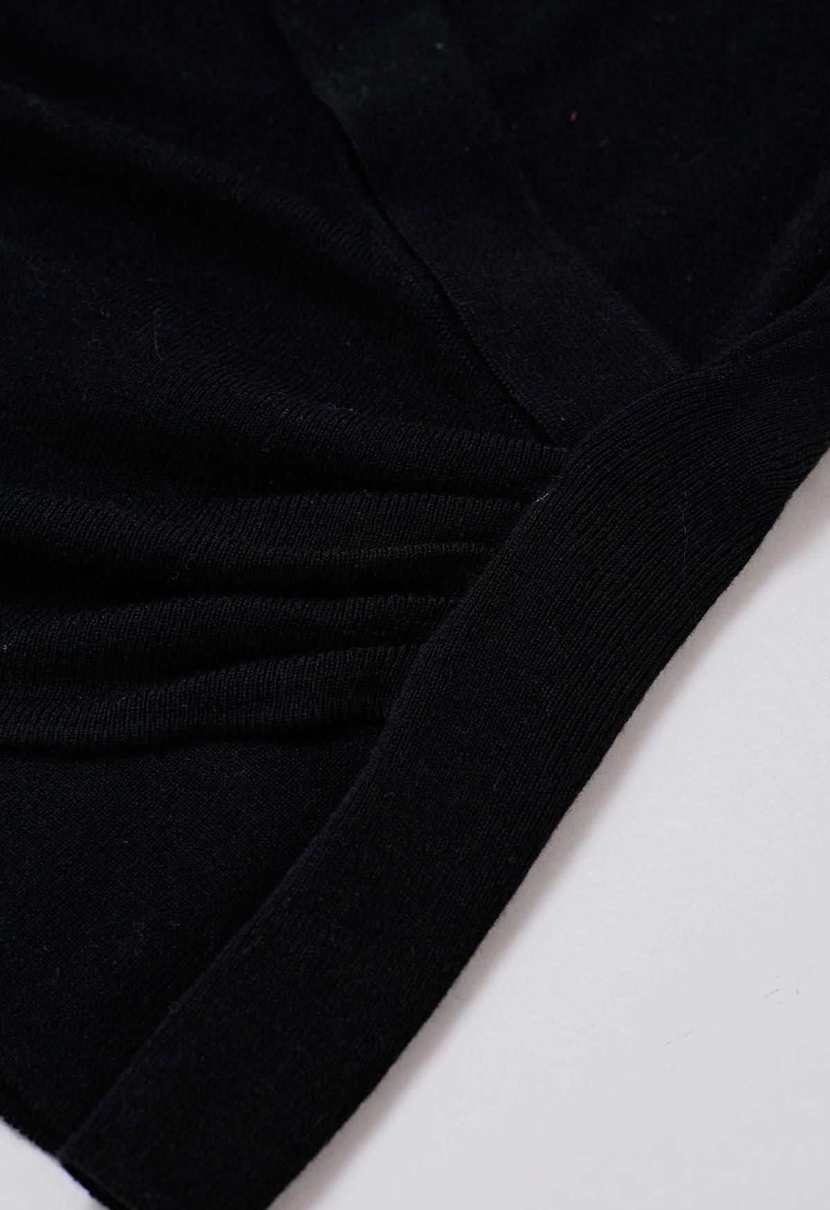 Collared Surplice Neck Wool-Blend Top in Black