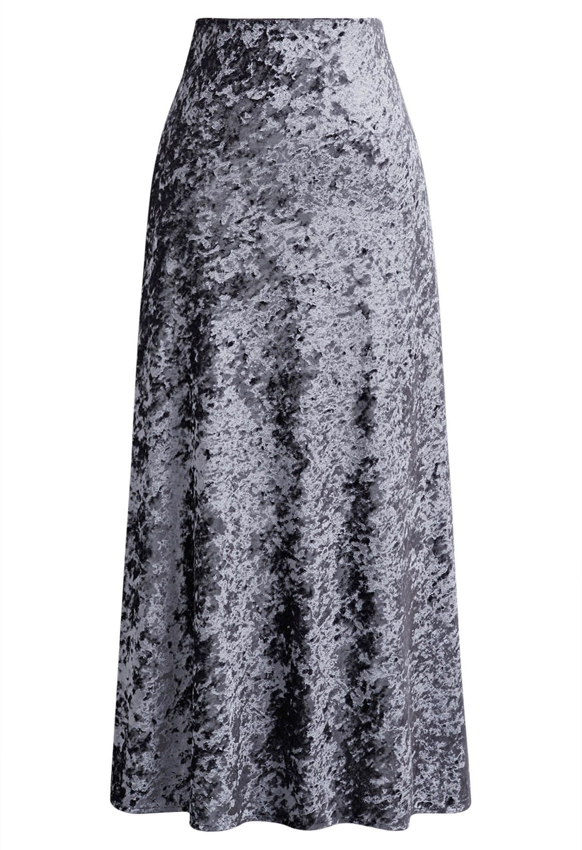 Soft Velvet High-Waist Maxi Skirt in Grey