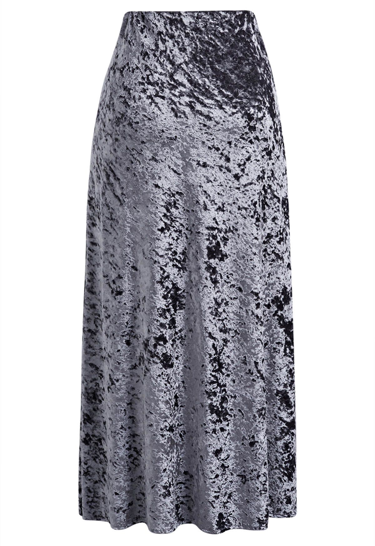 Soft Velvet High-Waist Maxi Skirt in Grey