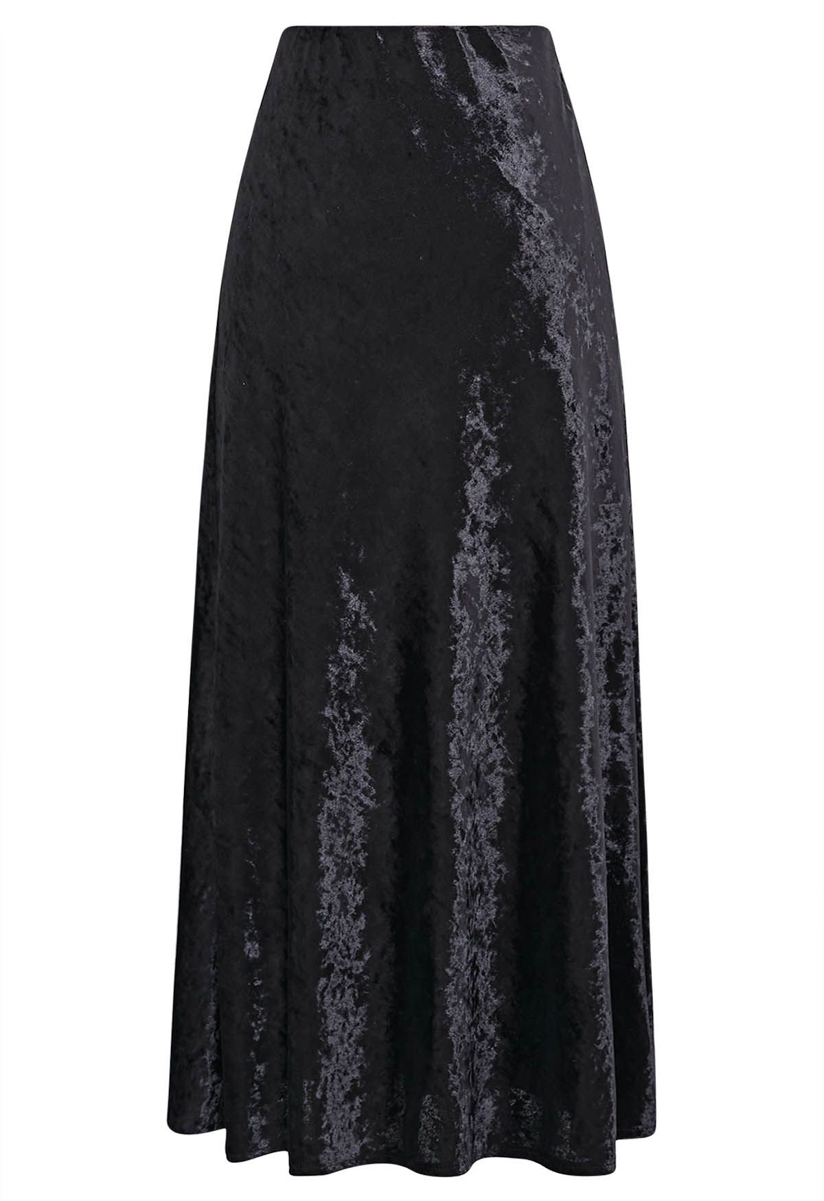 Soft Velvet High-Waist Maxi Skirt in Black