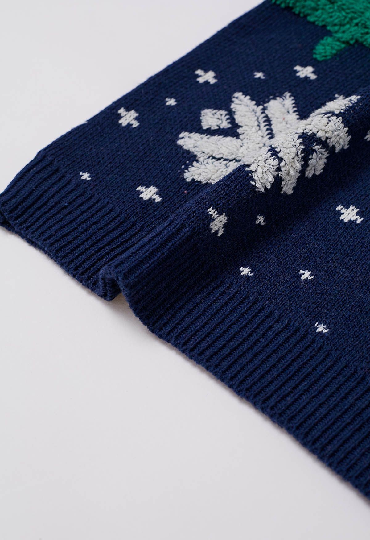 Christmas Tree and Snowflake Jacquard Knit Sweater in Indigo
