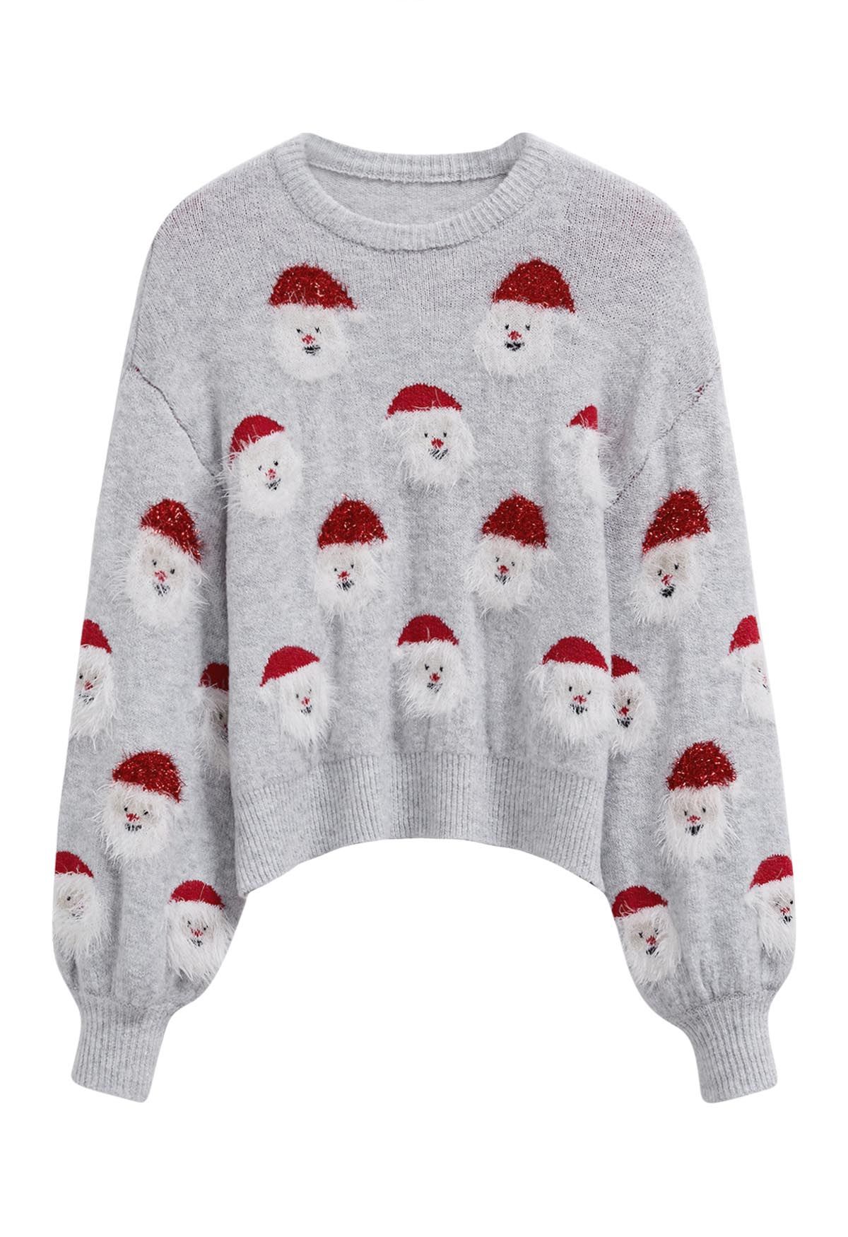 Fuzzy Santa Claus Knit Top in Grey