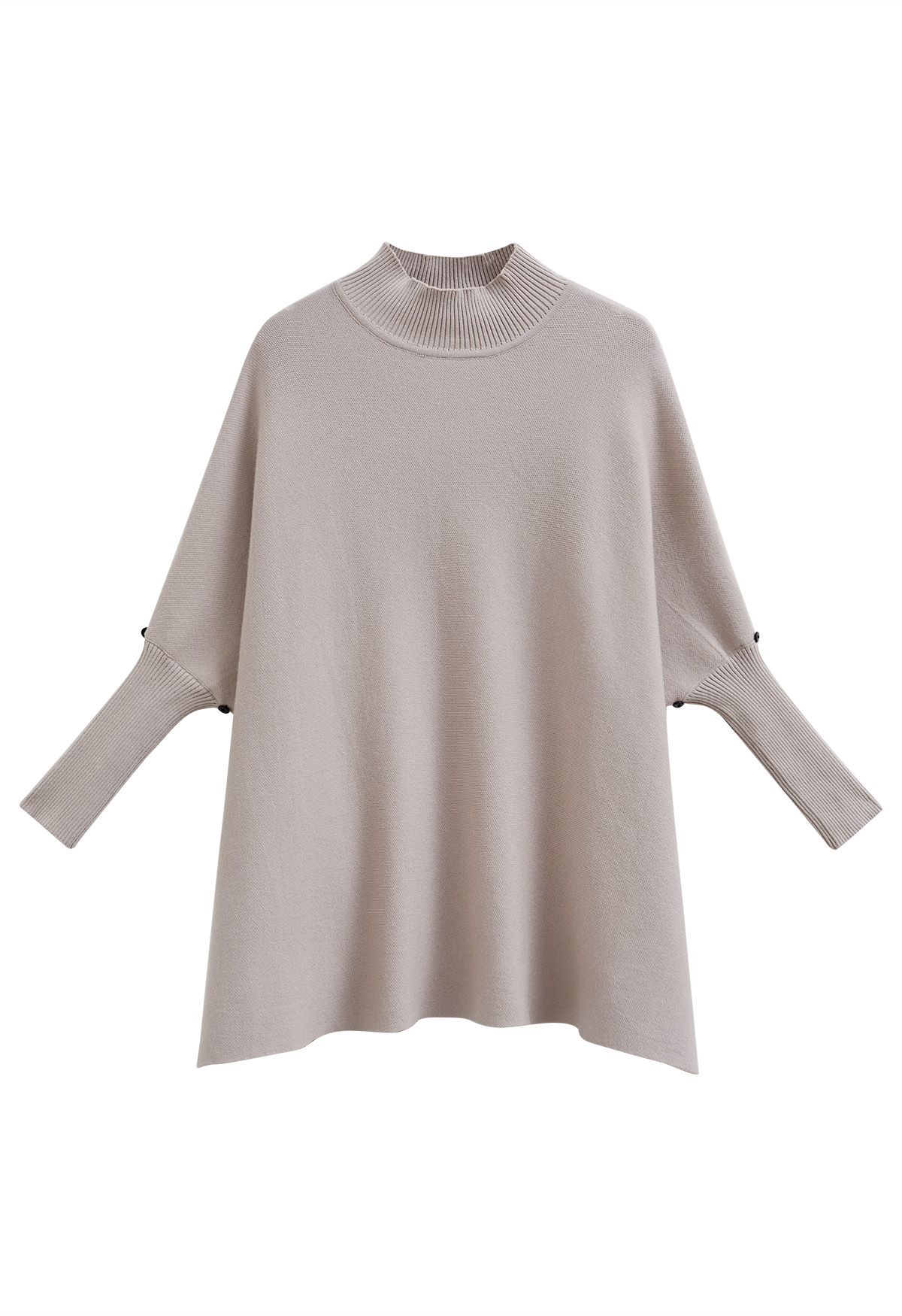 Faux Fur Sleeve Split Hem Knit Poncho in Oatmeal