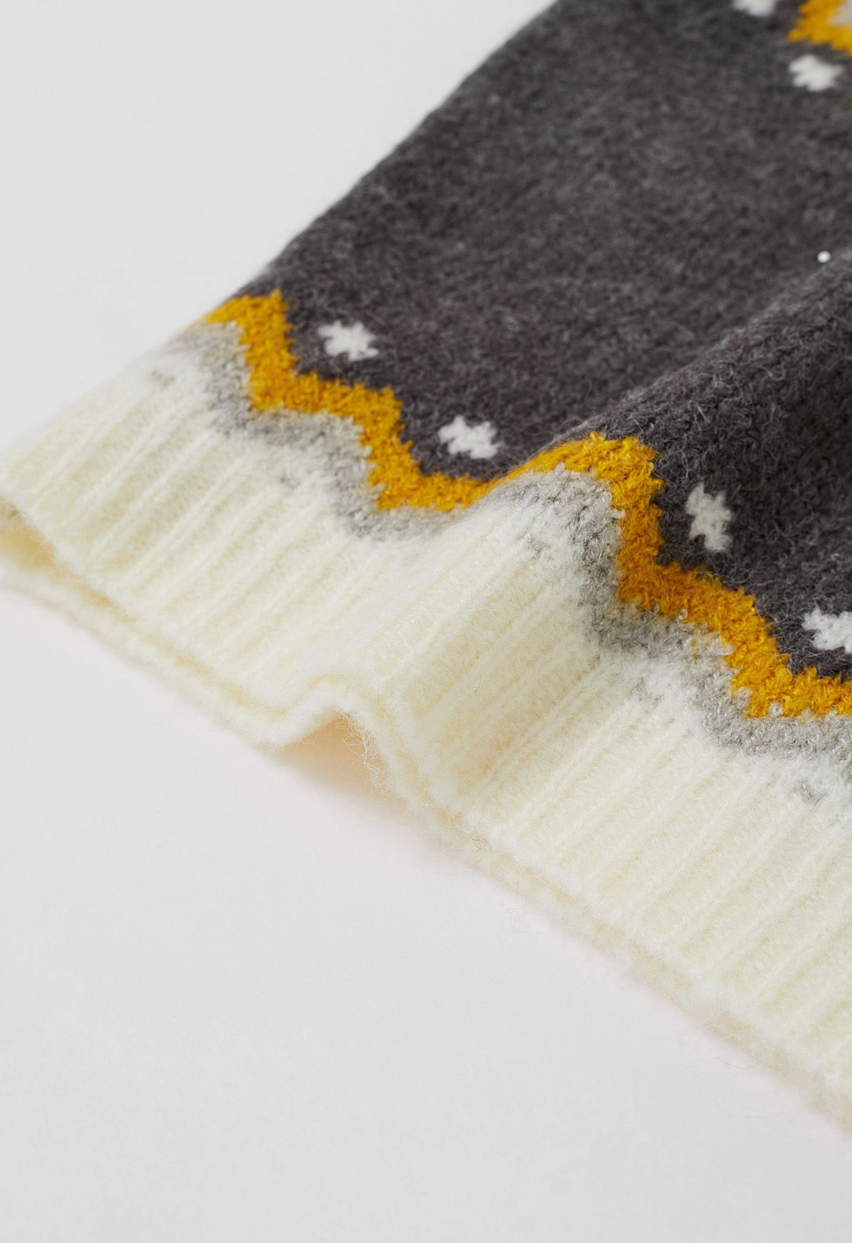 Fair Isle Style Pattern Knit Sweater in Smoke