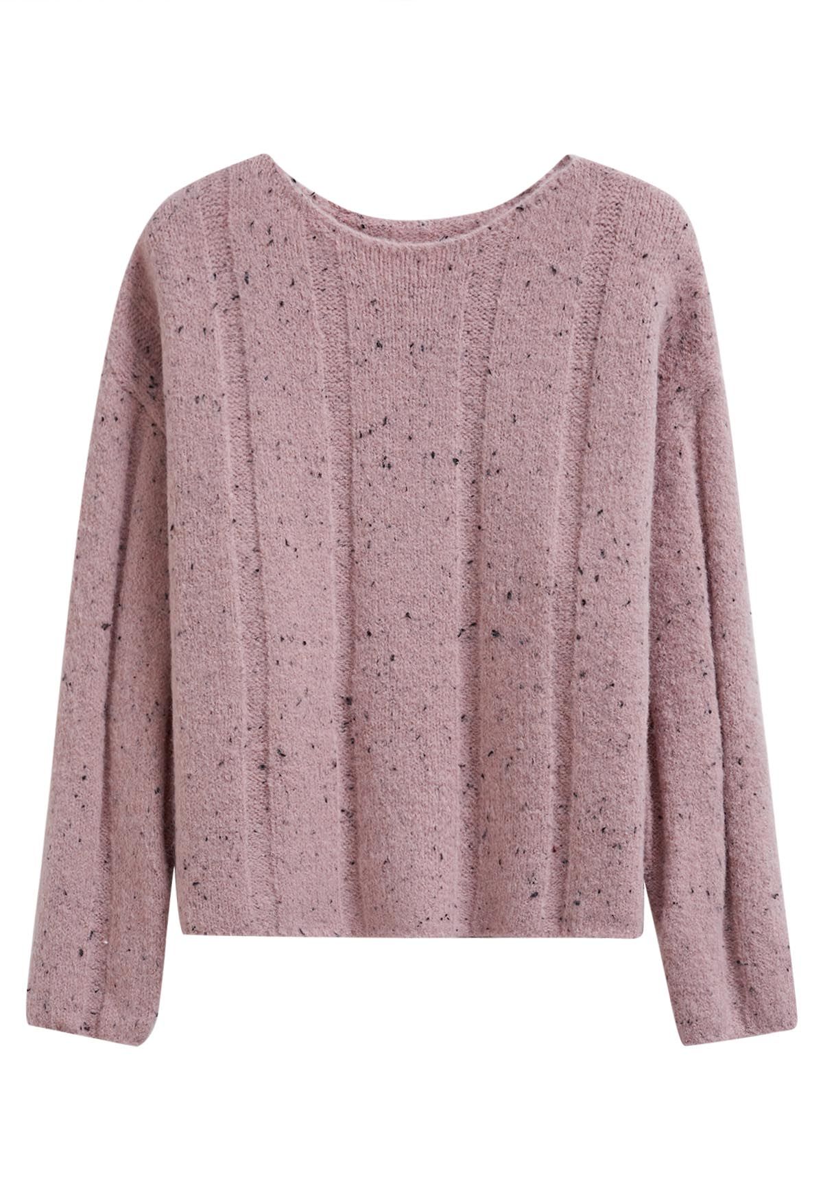 Cozy Drop Shoulder Mixed Knit Sweater in Pink