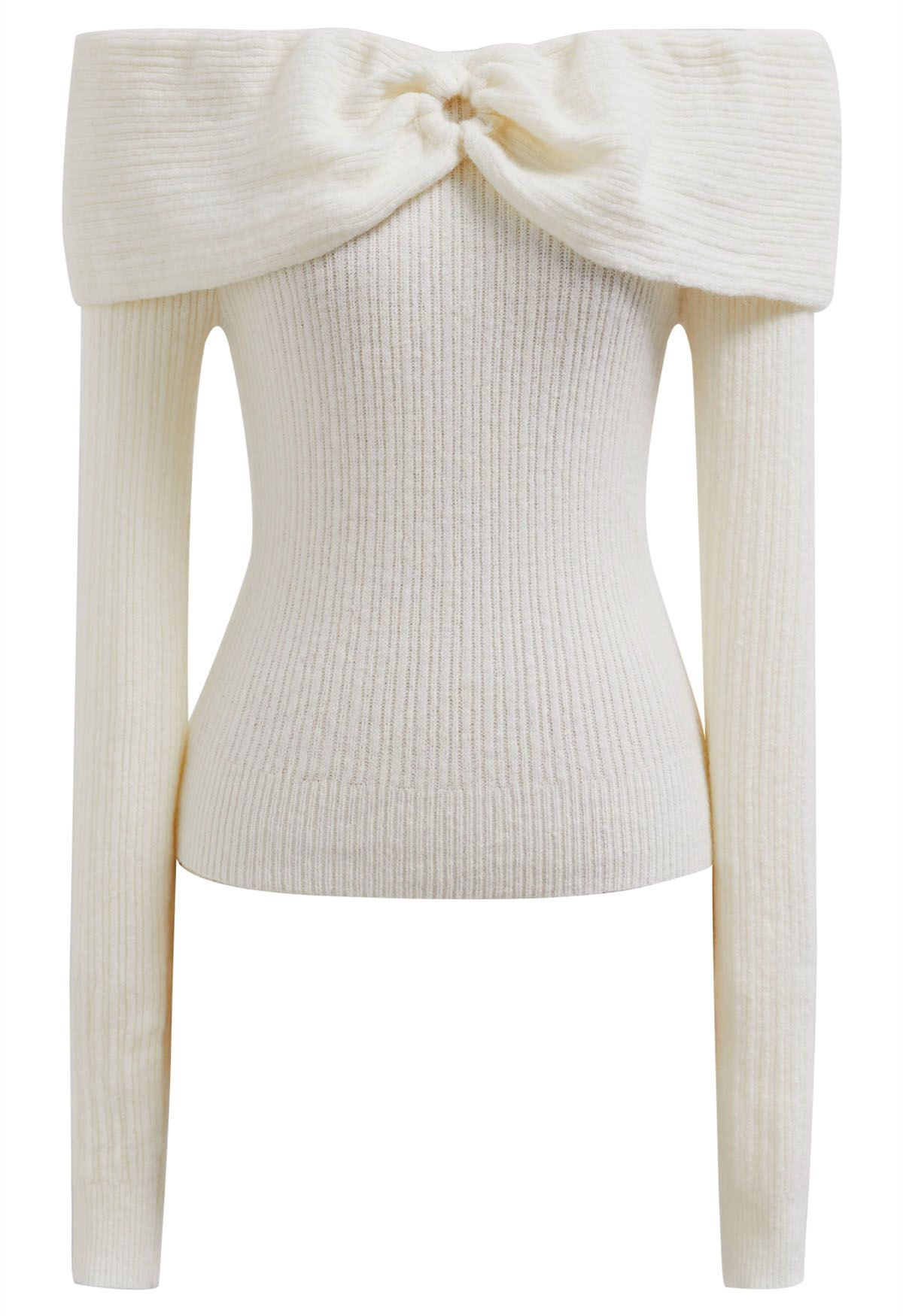 O-Ring Off-Shoulder Fitted Knit Top in Cream