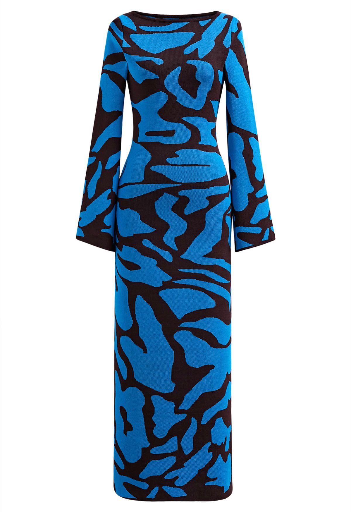 Graphic Print Fitted Knit Maxi Dress