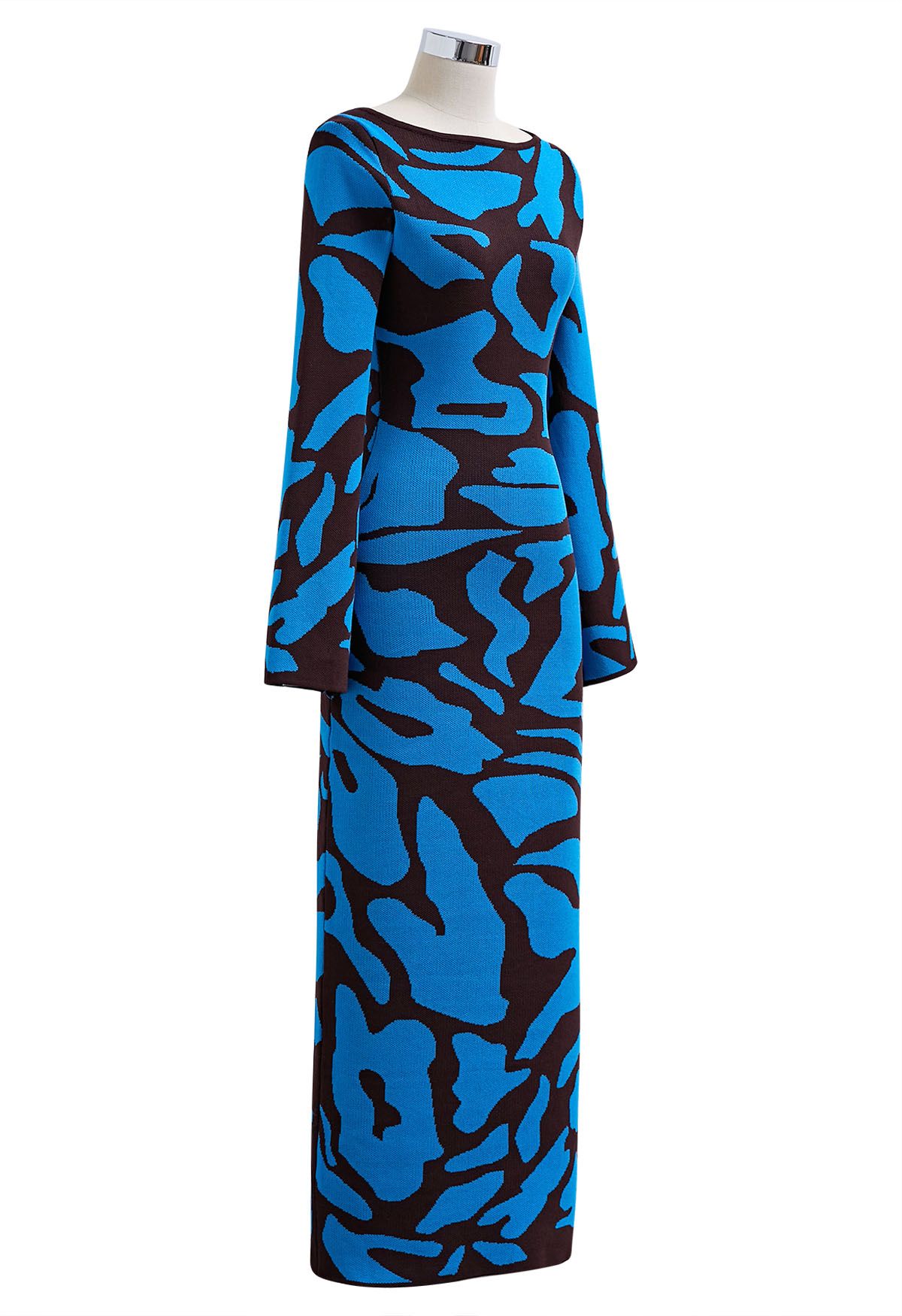 Graphic Print Fitted Knit Maxi Dress