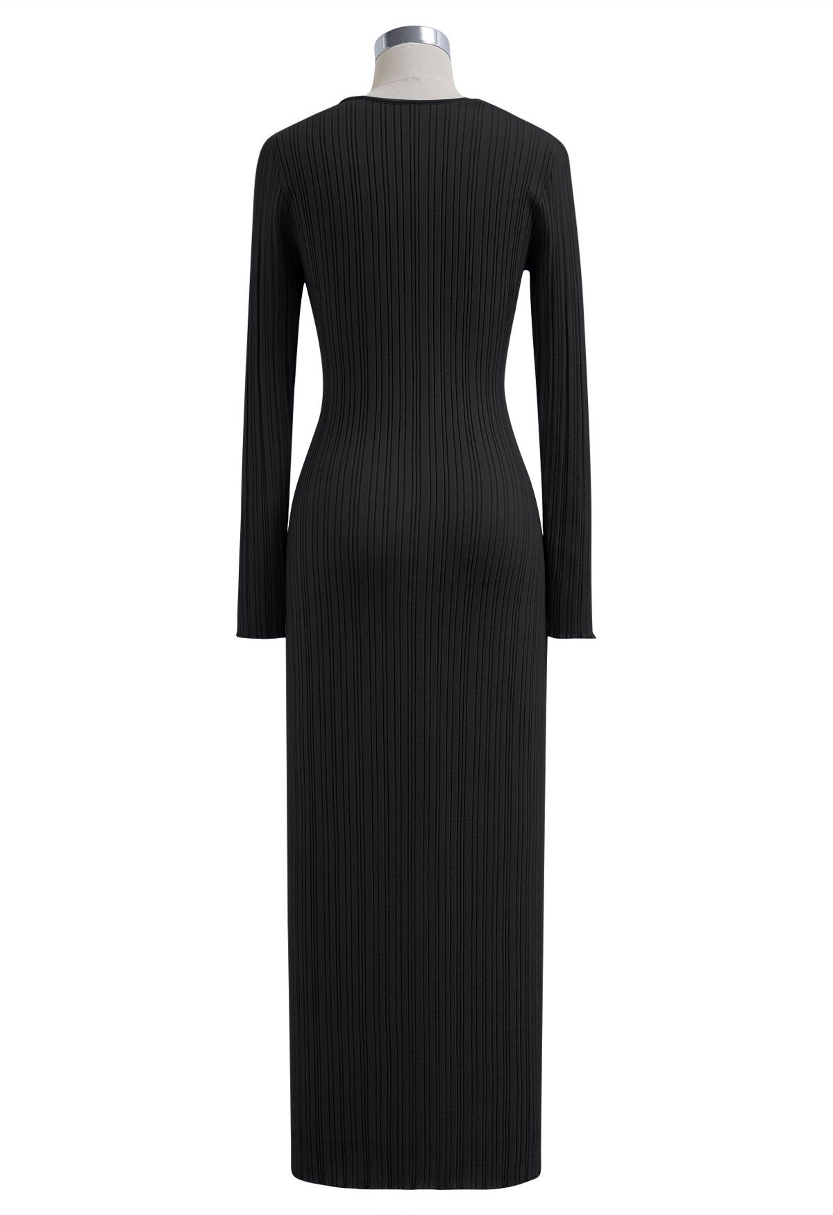 Stripe Texture Fitted Knit Maxi Dress in Black