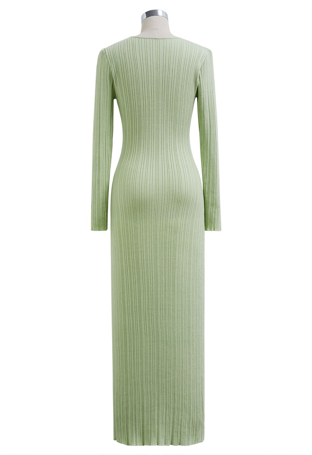 Stripe Texture Fitted Knit Maxi Dress in Pistachio