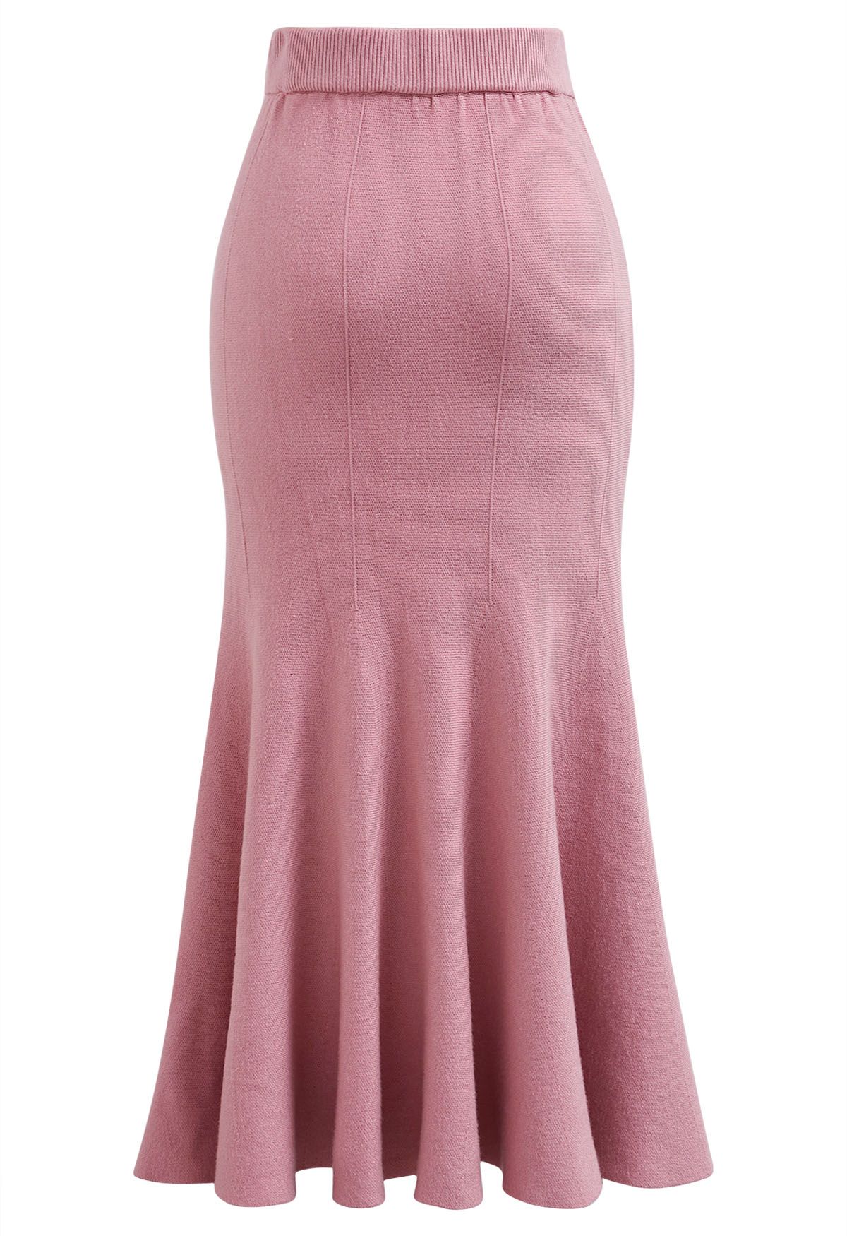 Frilling Hem Knit Midi Skirt in Pink