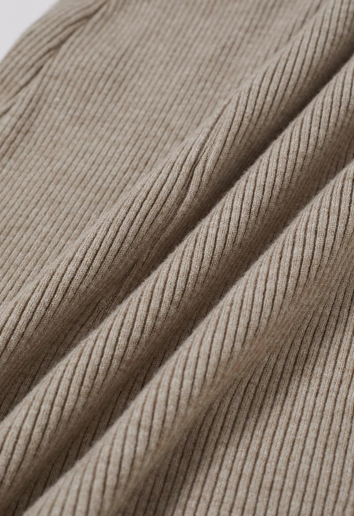 Cross Waist Detail Faux-Wrap Knit Dress in Oatmeal