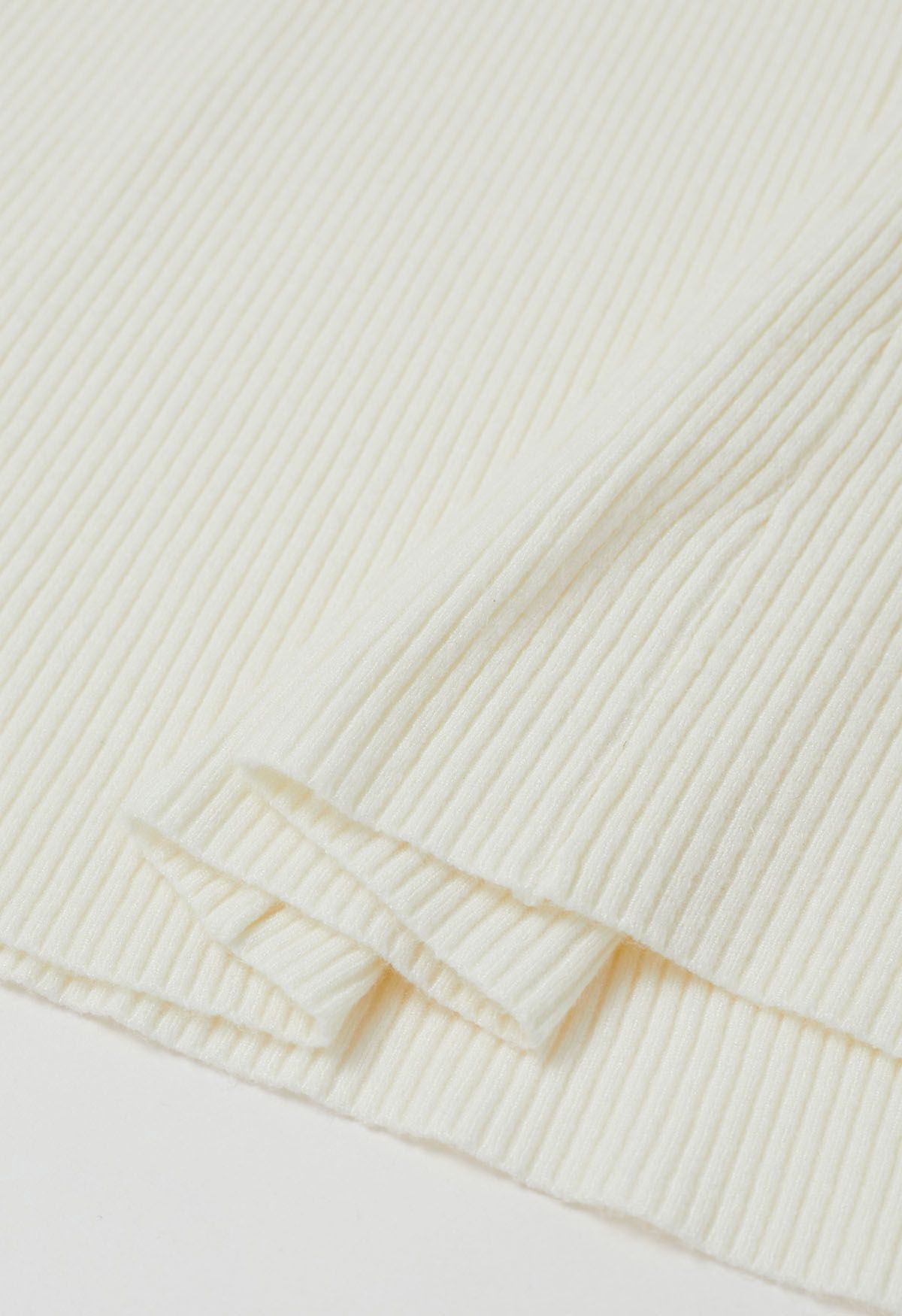Cross Waist Detail Faux-Wrap Knit Dress in Ivory