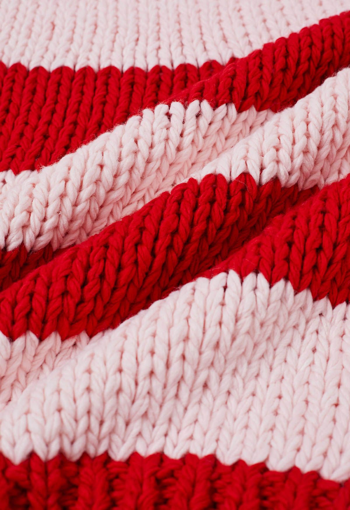 Festive Striped Chunky Hand Knit Sweater