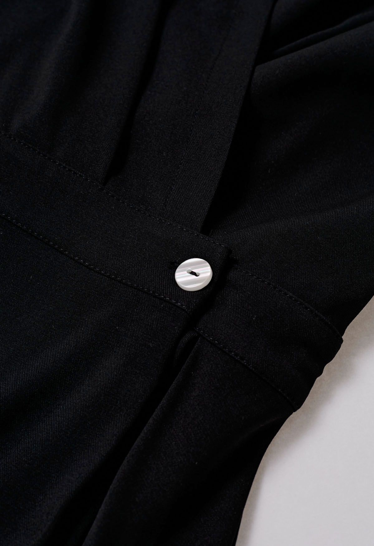 Buttoned Wrap Midi Shirt Dress in Black