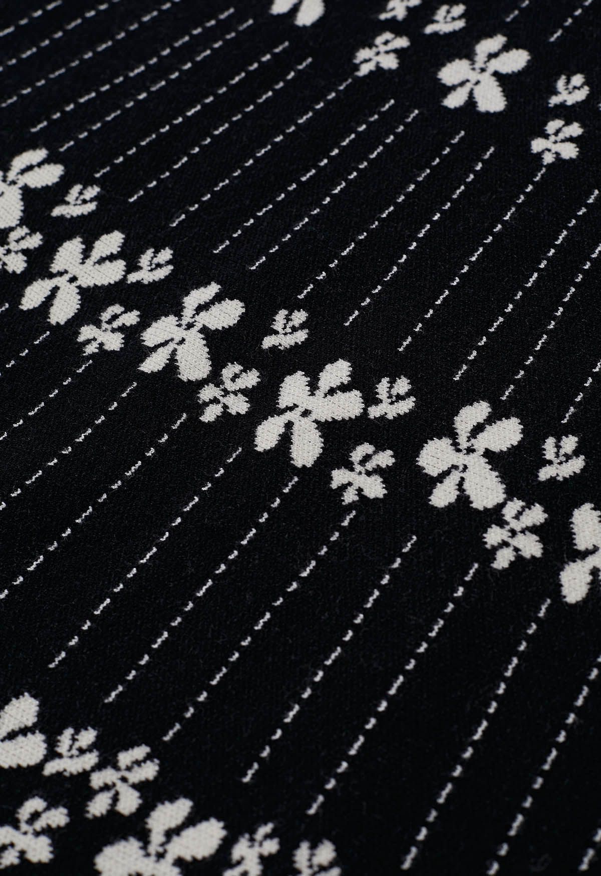 Floret Chain A-Line Knit Midi Skirt in Black