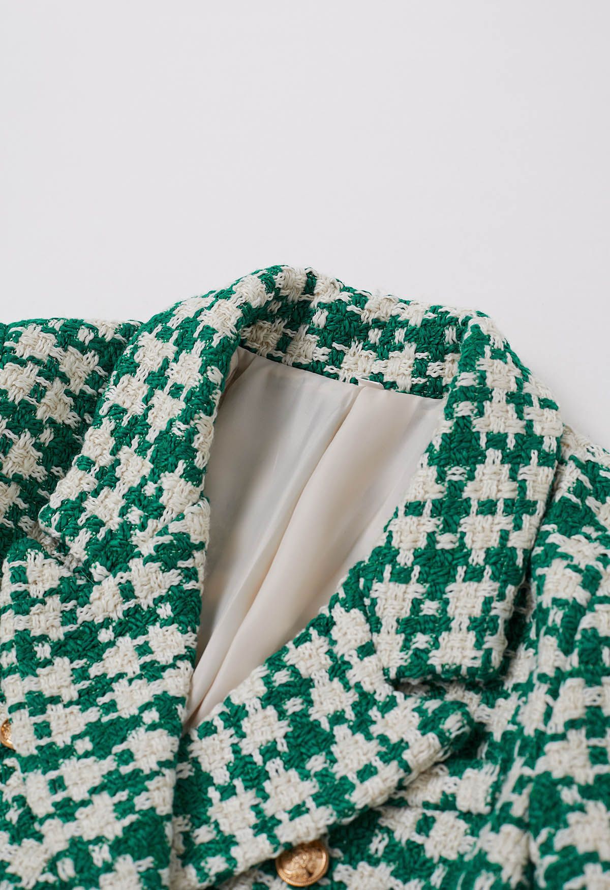 Lush Houndstooth Tweed Double-Breasted Blazer