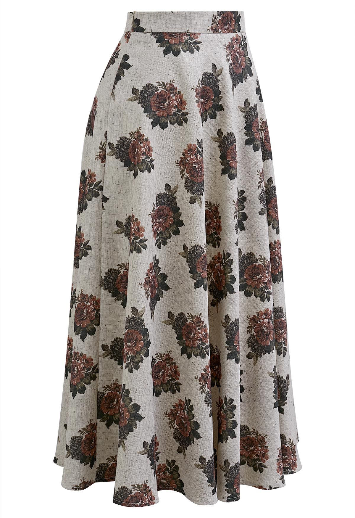 Vintage Bloom A-Line Midi Skirt