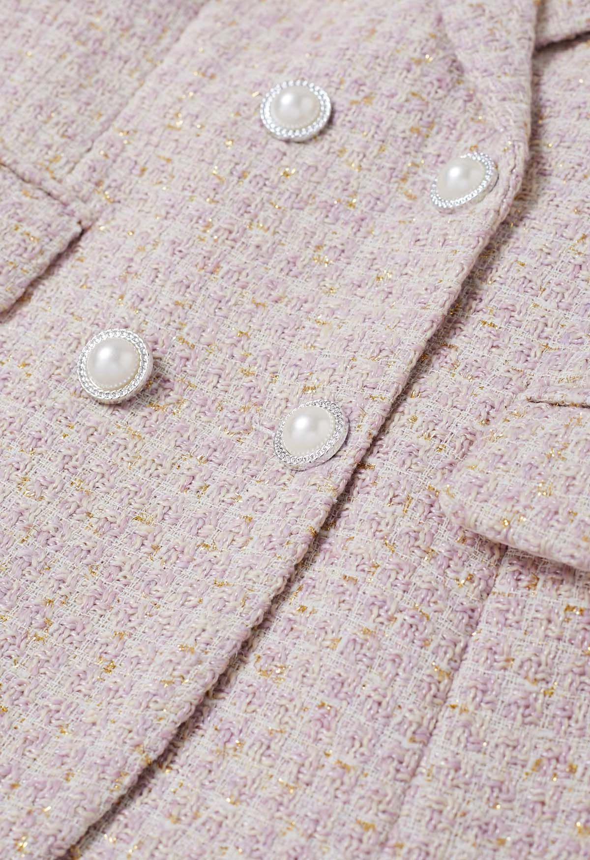 Metallic Tweed Double Breasted Blazer in Light Pink