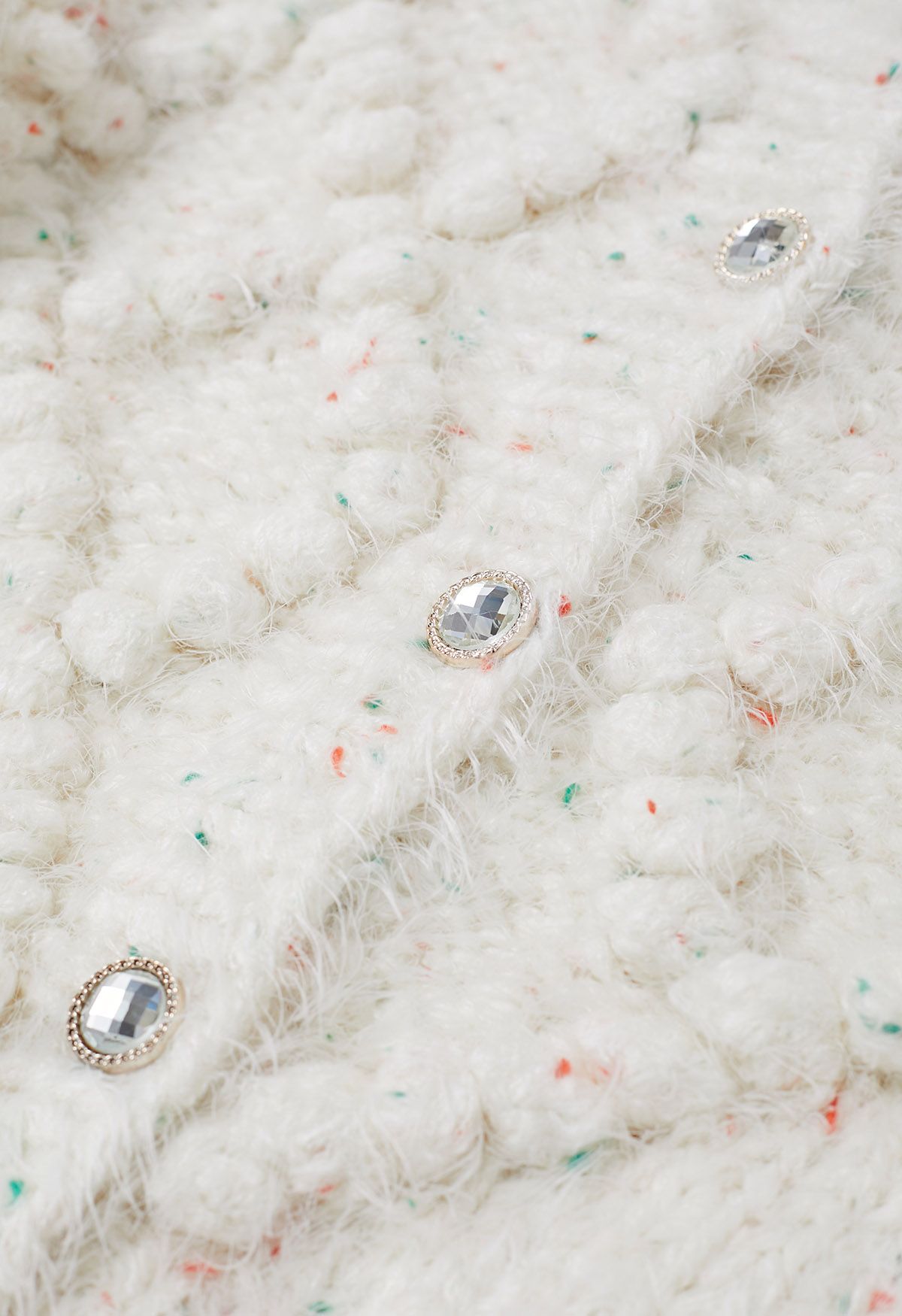 Mixknit Fuzzy Diamond Pom-Pom Knit Cardigan