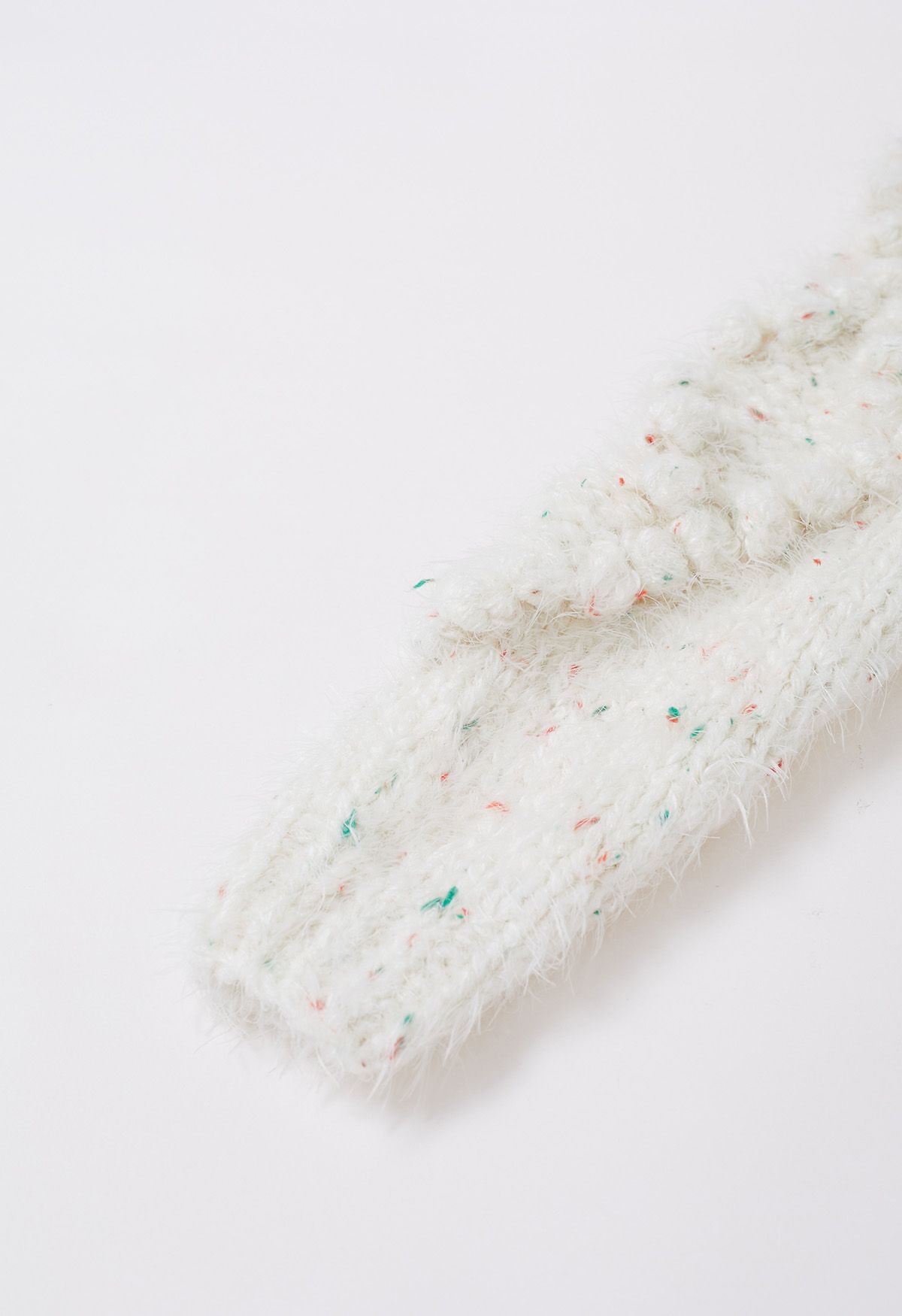 Mixknit Fuzzy Diamond Pom-Pom Knit Cardigan