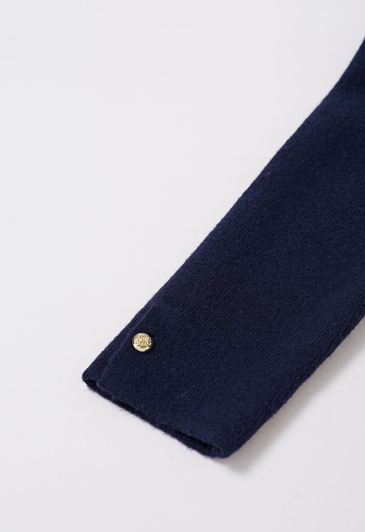 Collarless V-Neck Patch Pockets Coat in Navy
