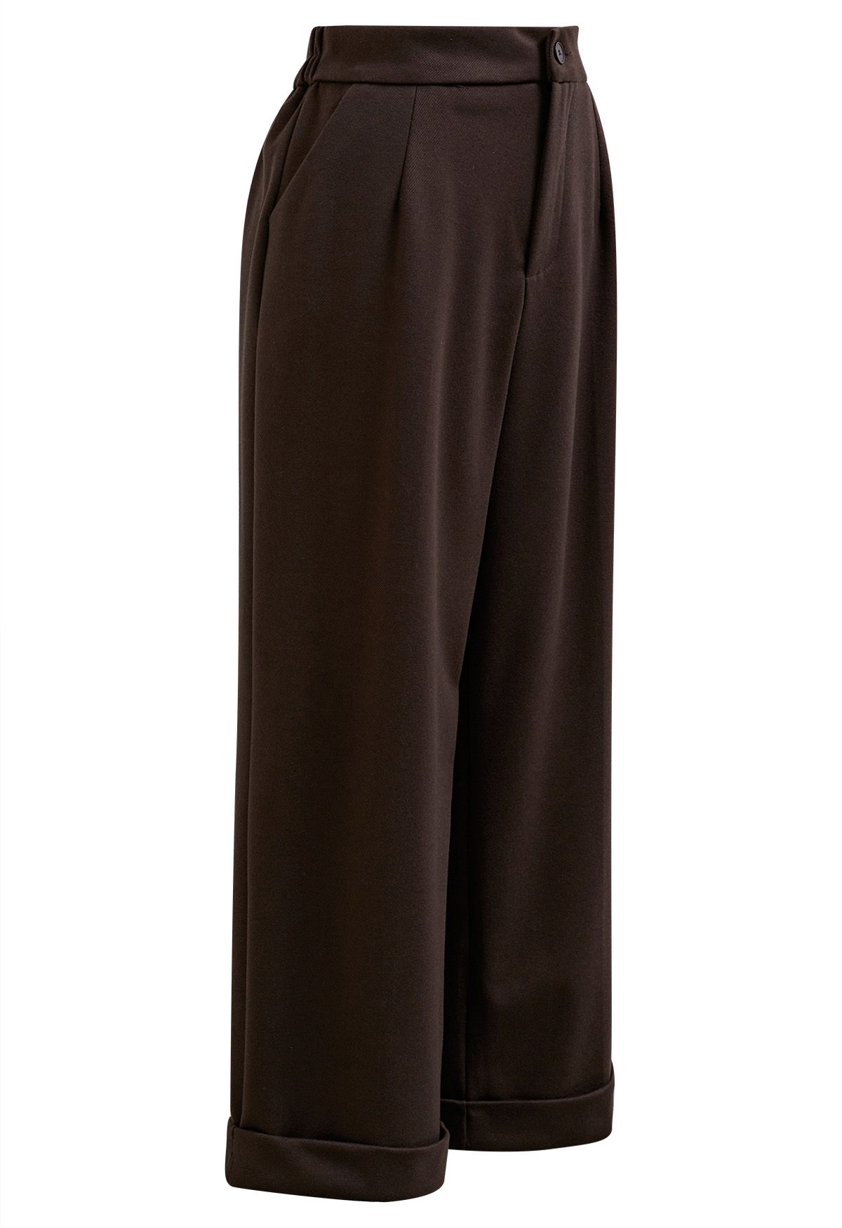 Comfy Chunky Straight-Leg Cuffed Pants in Brown