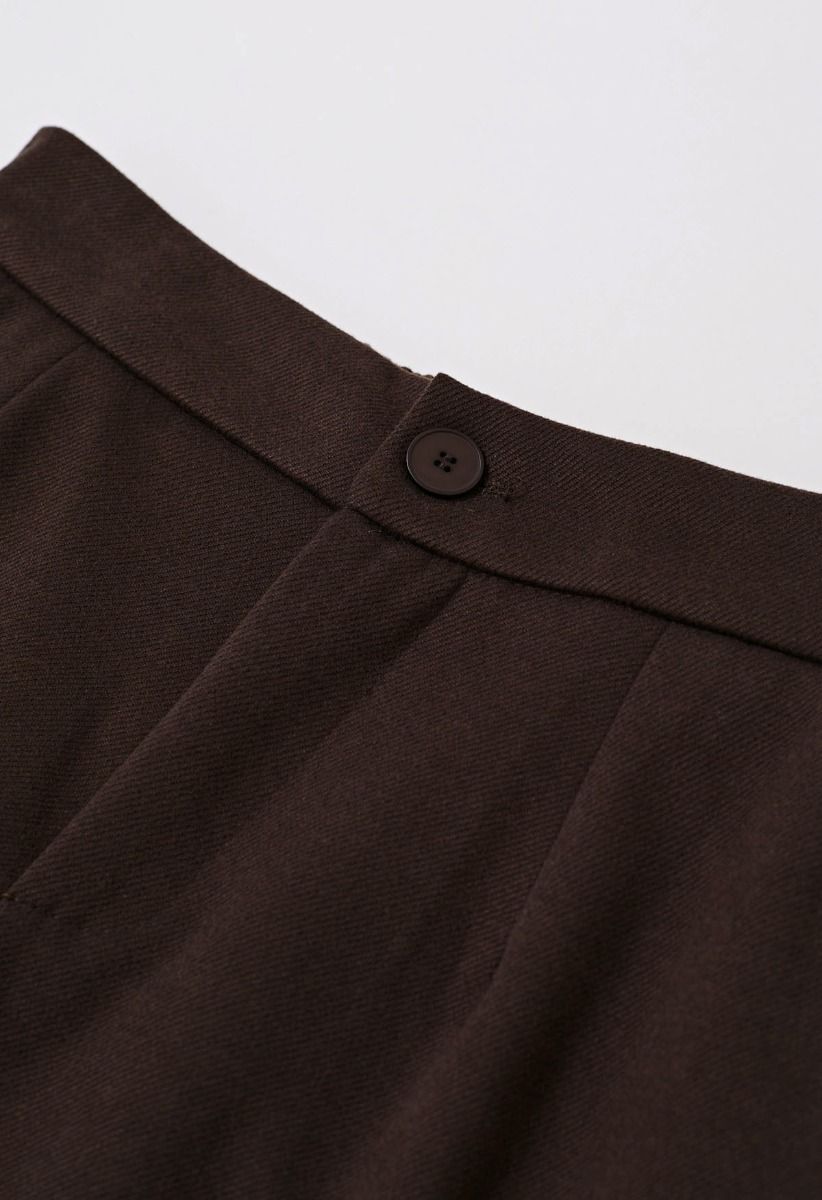 Comfy Chunky Straight-Leg Cuffed Pants in Brown